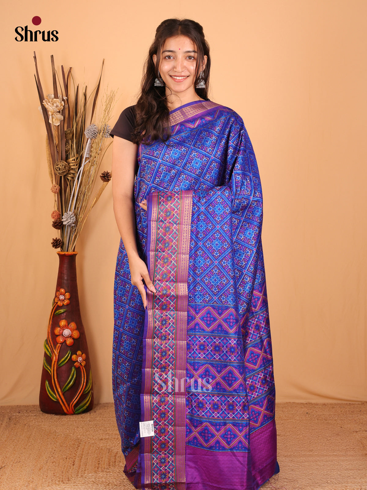 Blue & Purple - Semi Patola Saree - Shop on Shrus.com