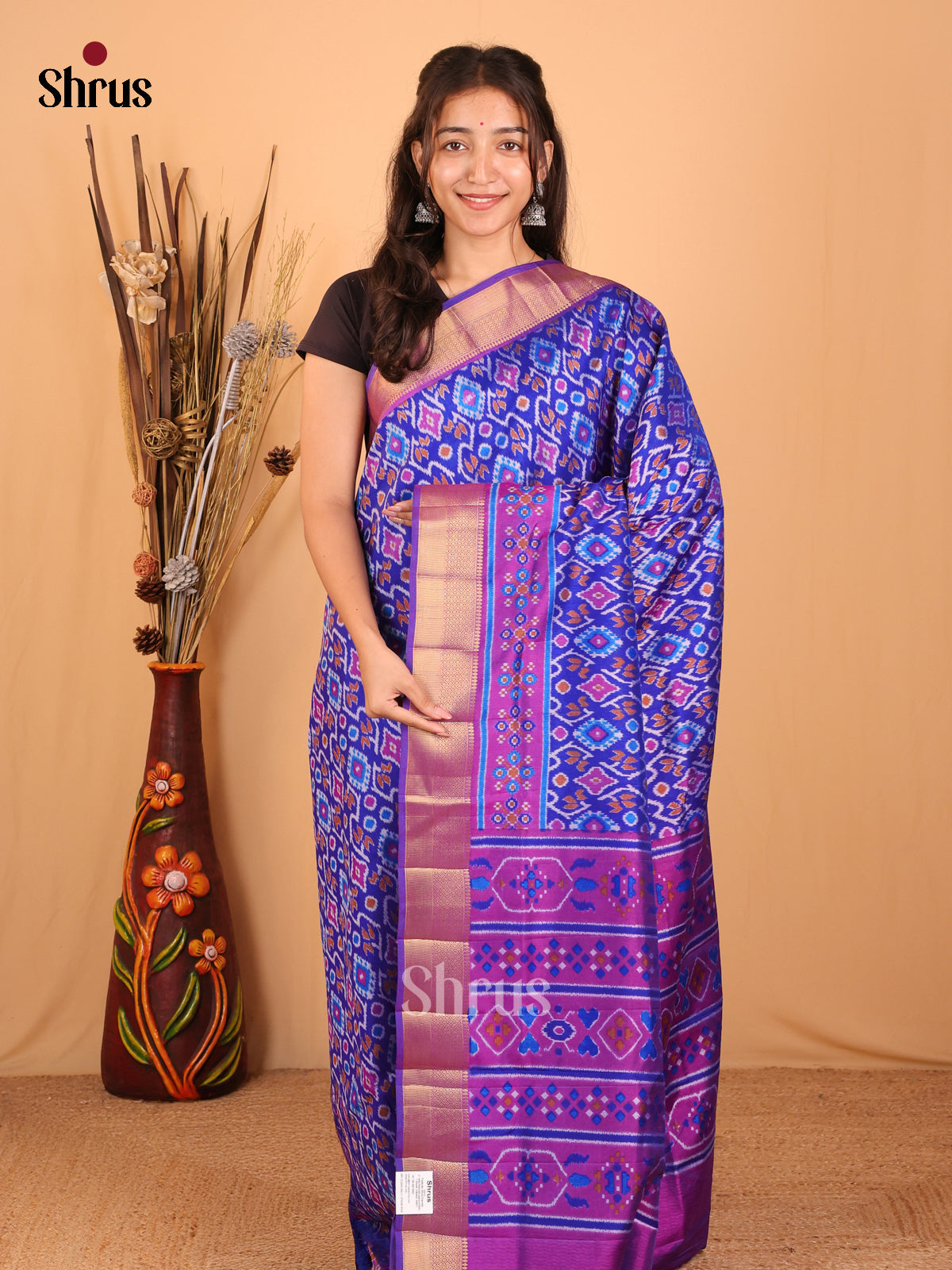 Blue & Purple - Semi Patola Saree - Shop on Shrus.com