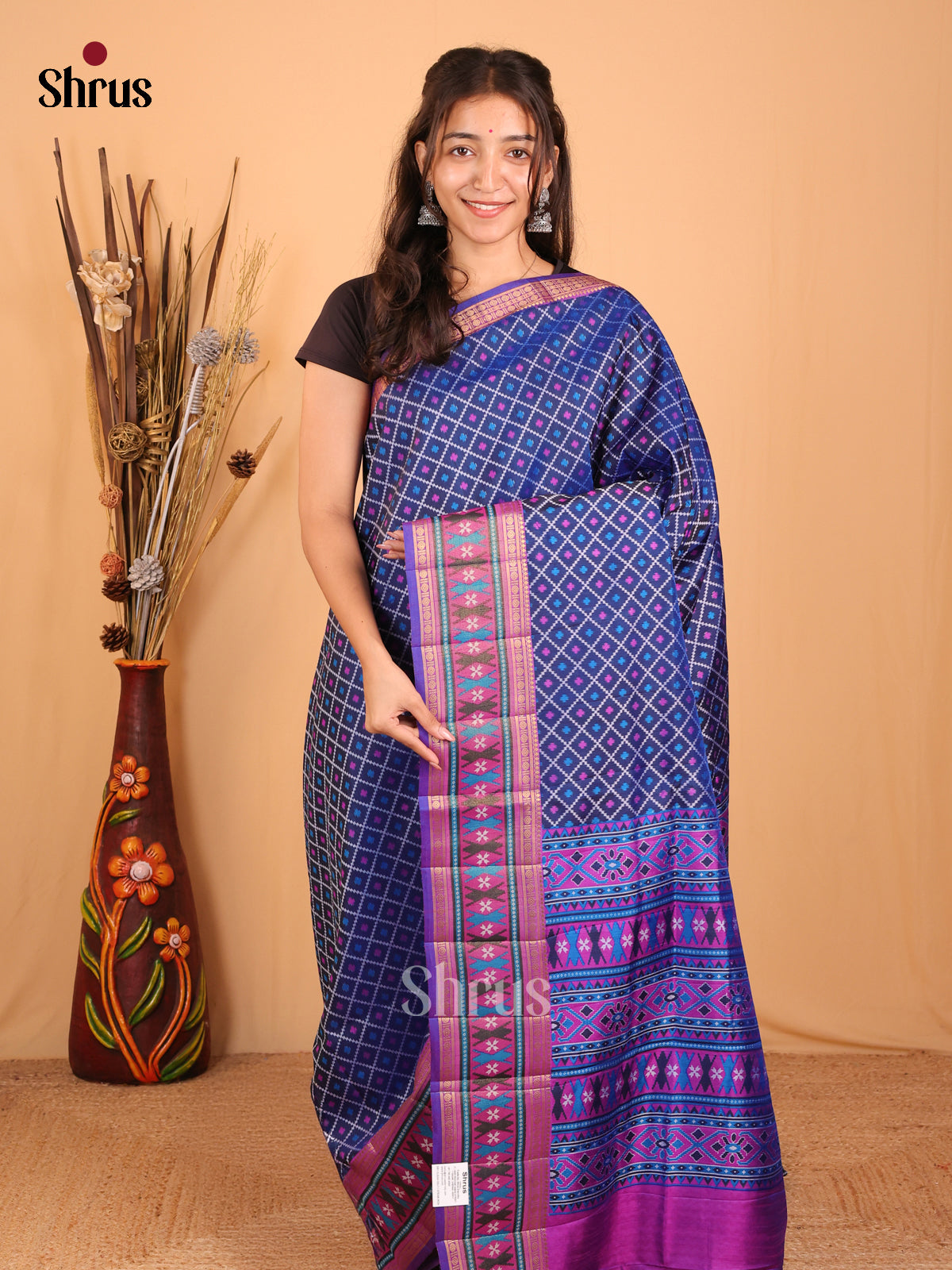 Blue & Purple - Semi Patola Saree - Shop on Shrus.com