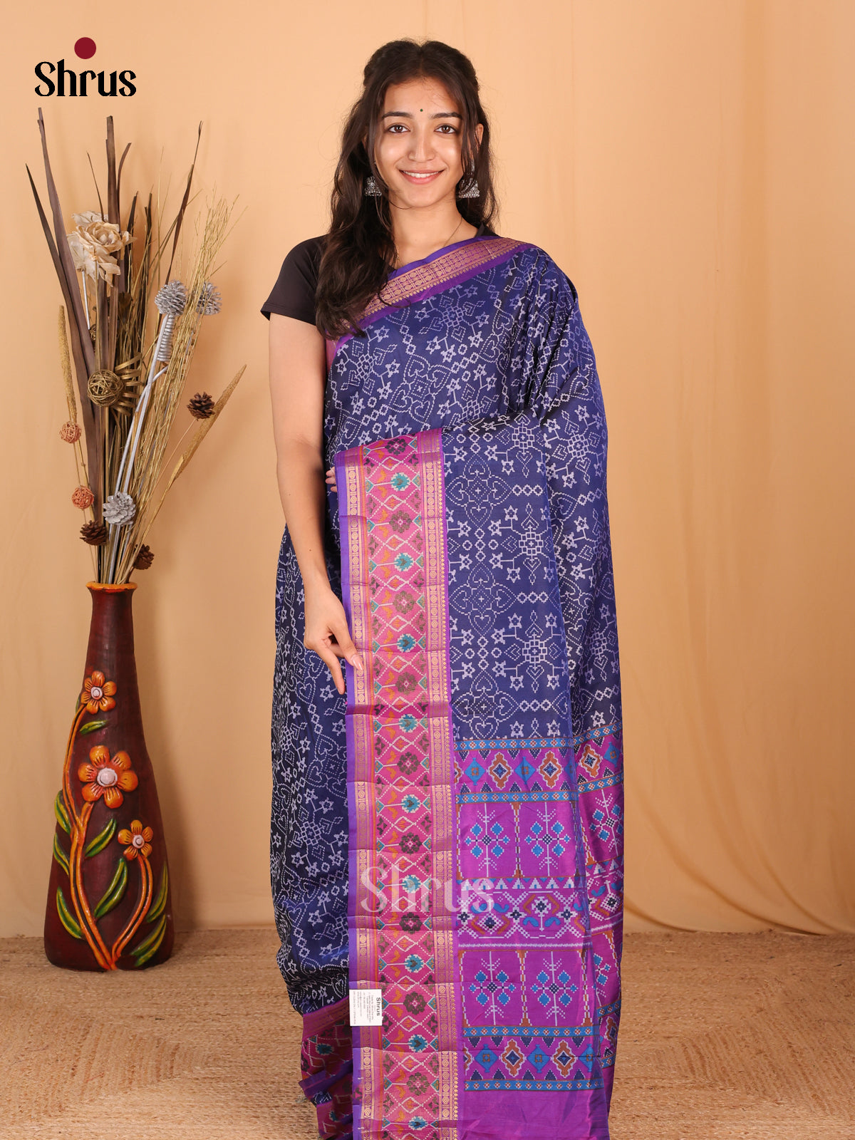Blue & Purple- Semi Patola Saree - Shop on Shrus.com