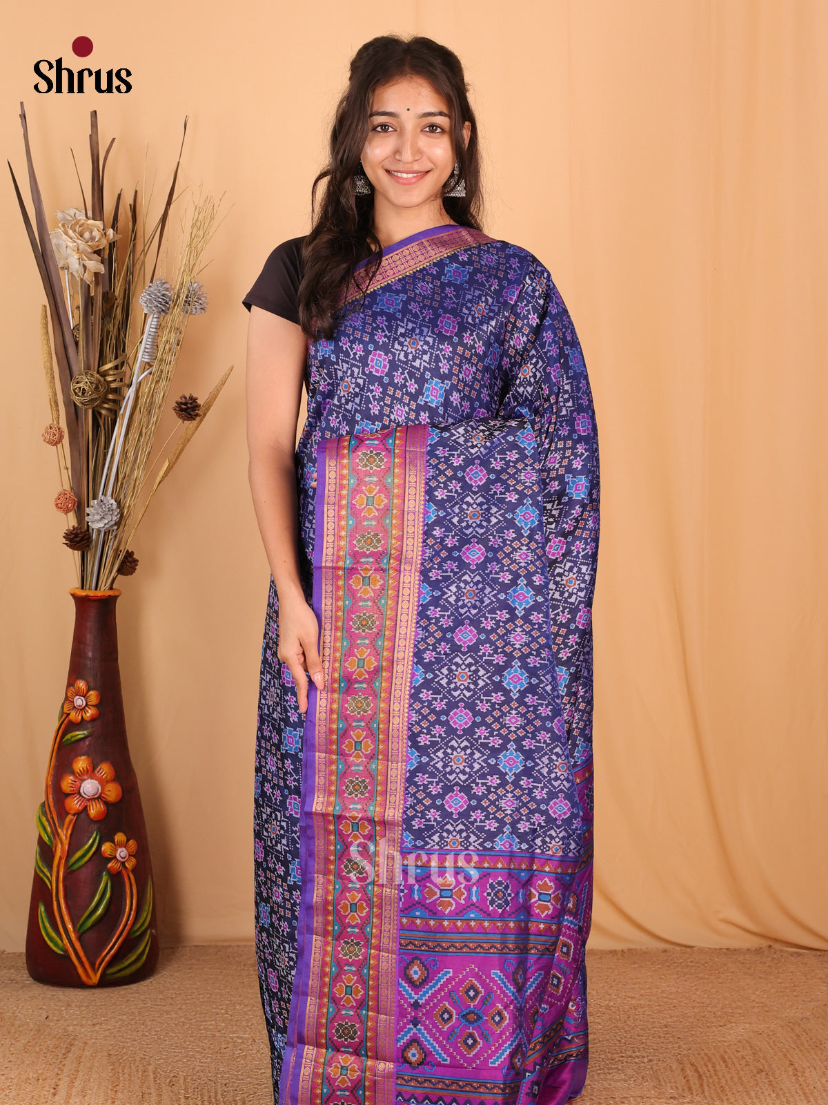 Blue & Purple- Semi Patola Saree - Shop on Shrus.com