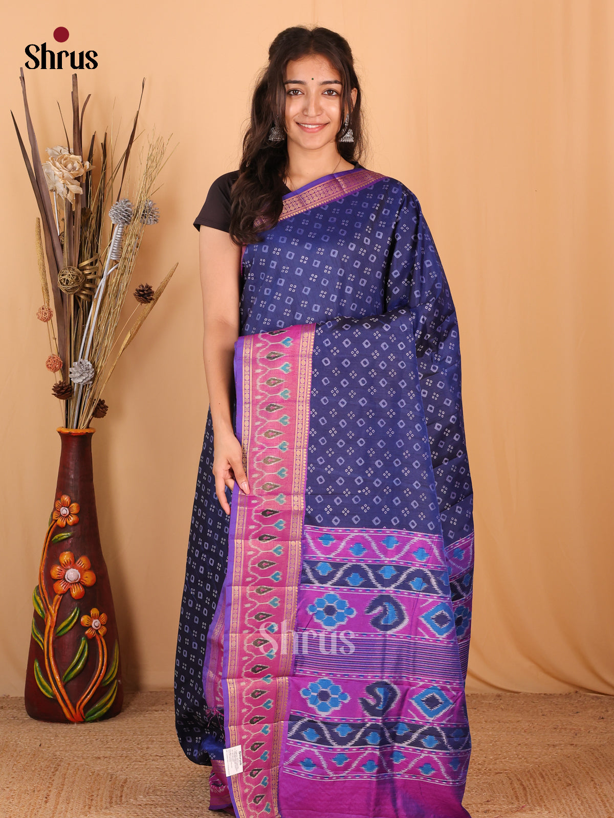 Blue & Purple - Semi Patola Saree - Shop on Shrus.com