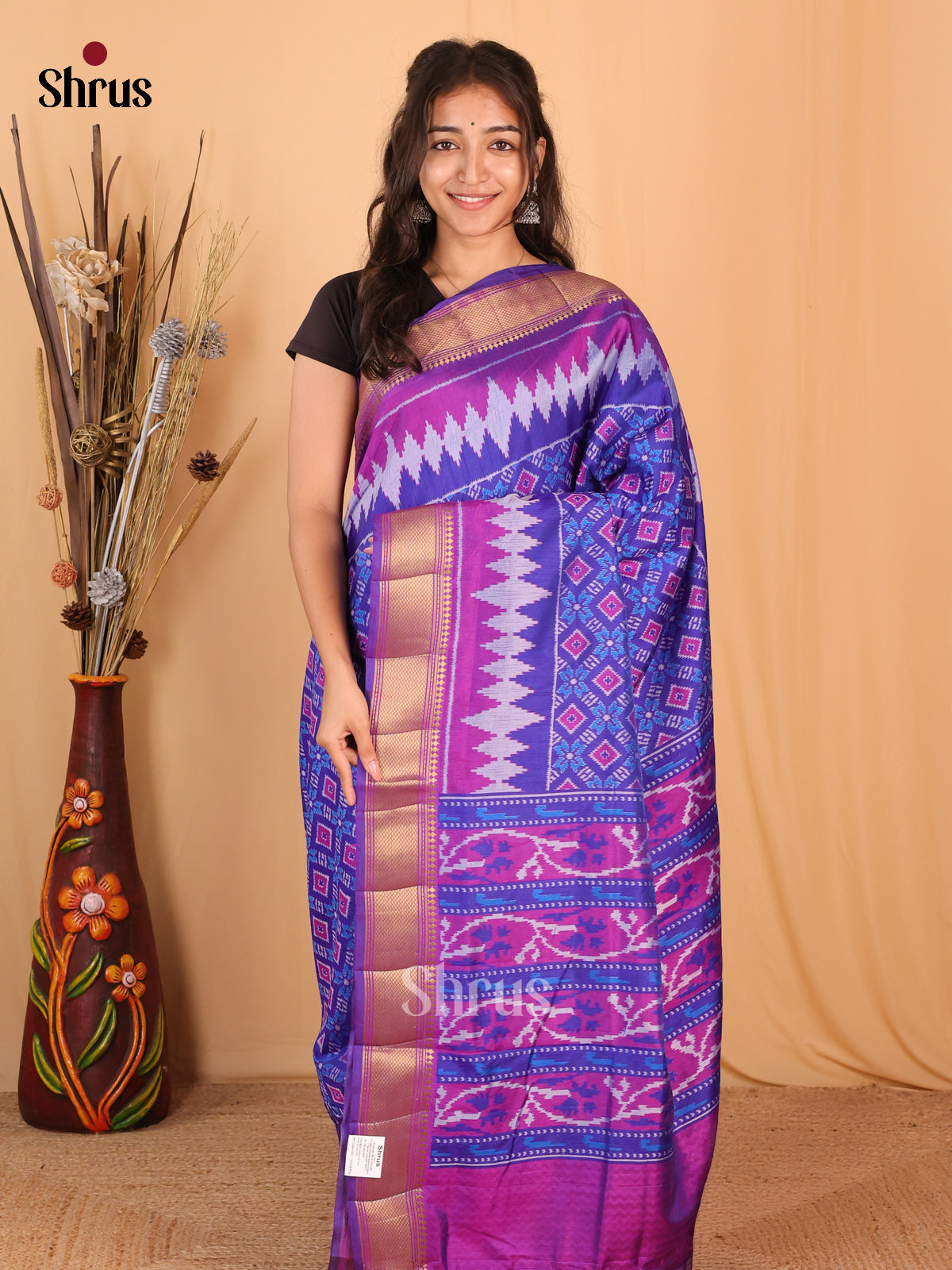 Blue & Purple - Semi Patola Saree - Shop on Shrus.com