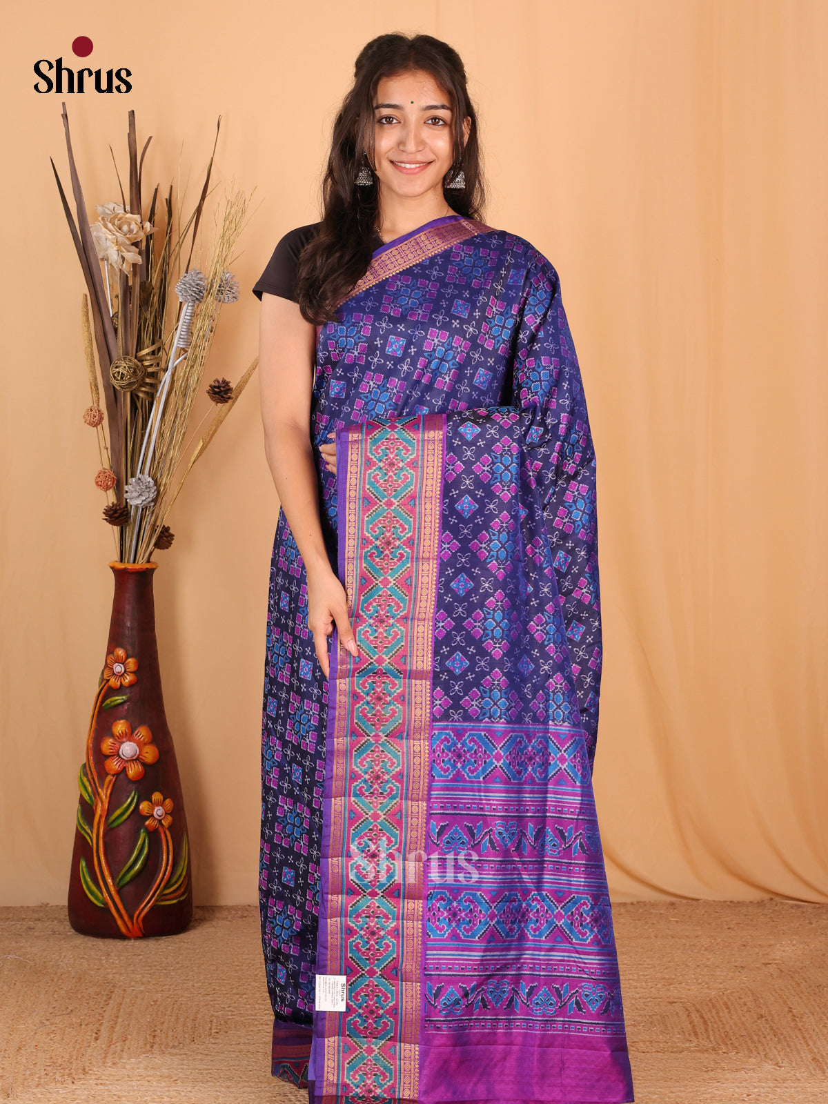 Blue & Purple - Semi Patola Saree - Shop on Shrus.com