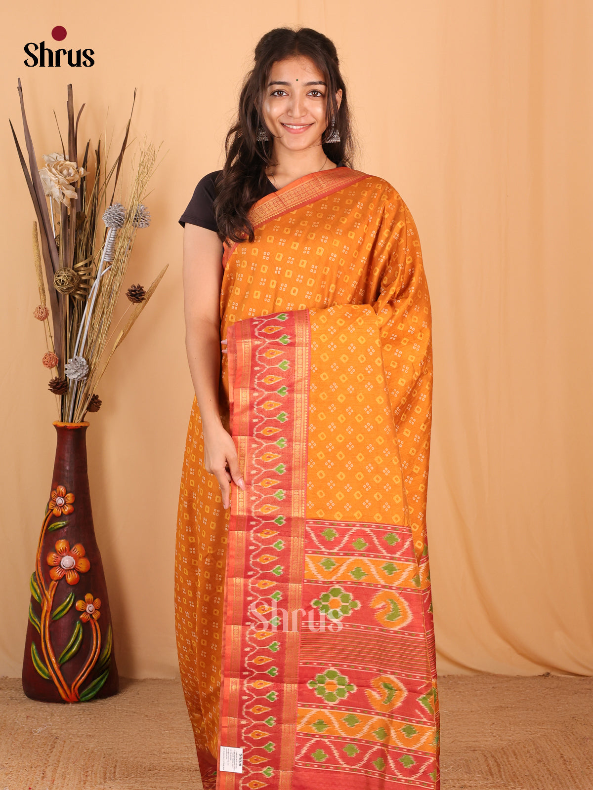 Mustard & Brick - Semi Patola Saree - Shop on Shrus.com