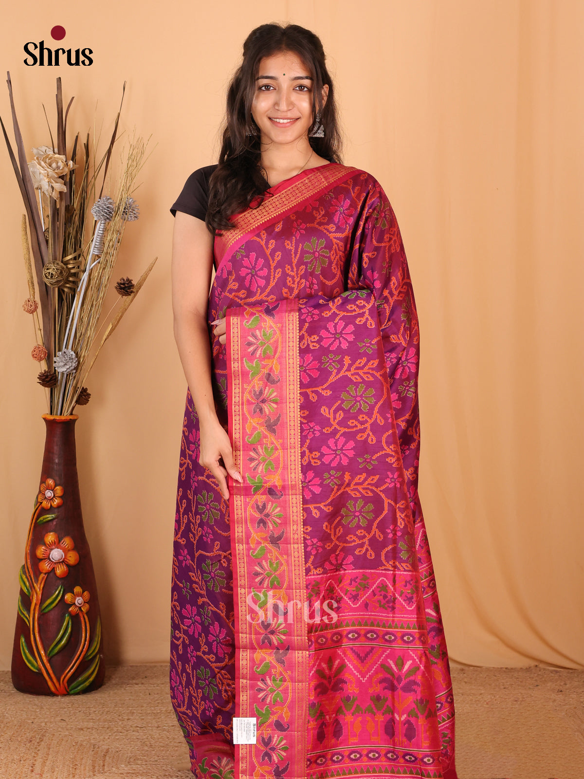 Purple & Pink - Semi Patola Saree - Shop on Shrus.com