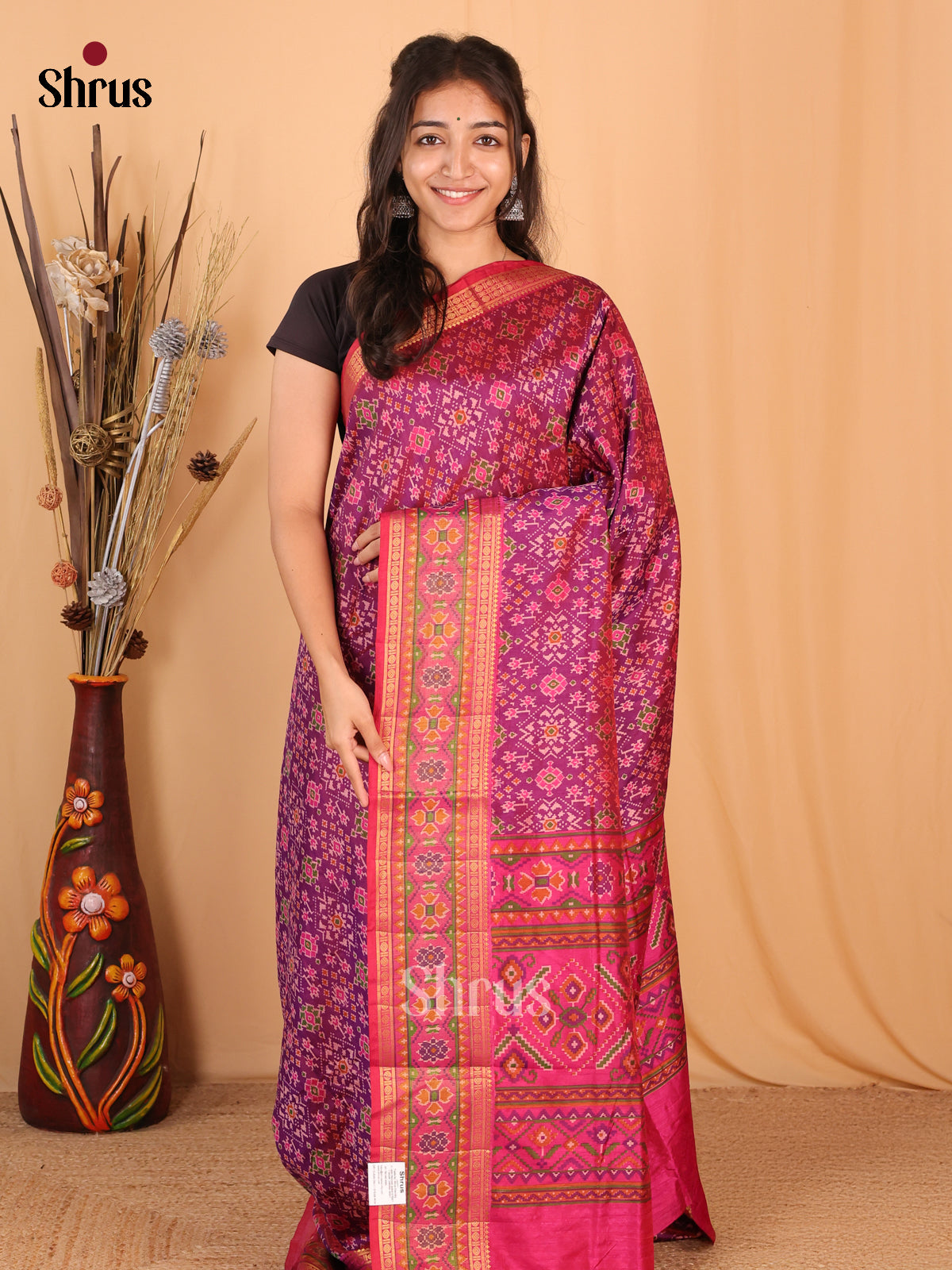 Purple & Pink - Semi Patola Saree - Shop on Shrus.com