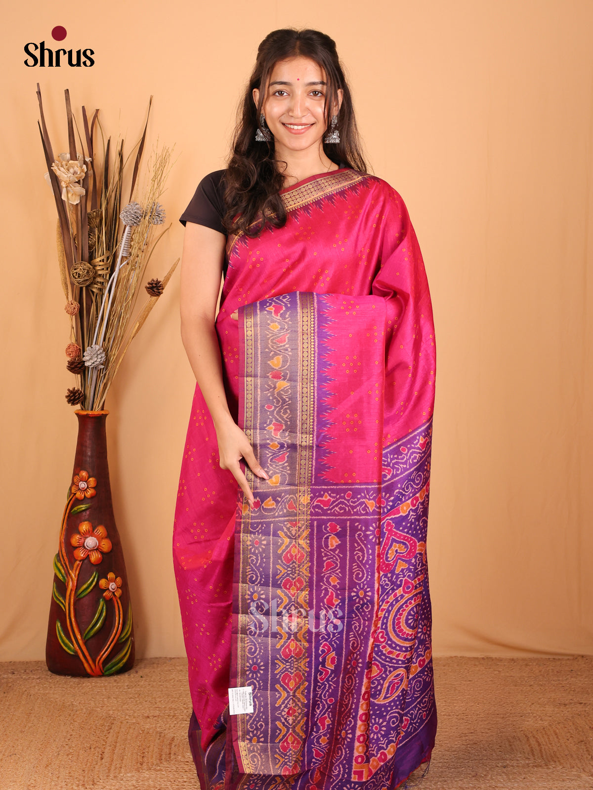 Pink & Purple - Semi Patola Saree - Shop on Shrus.com