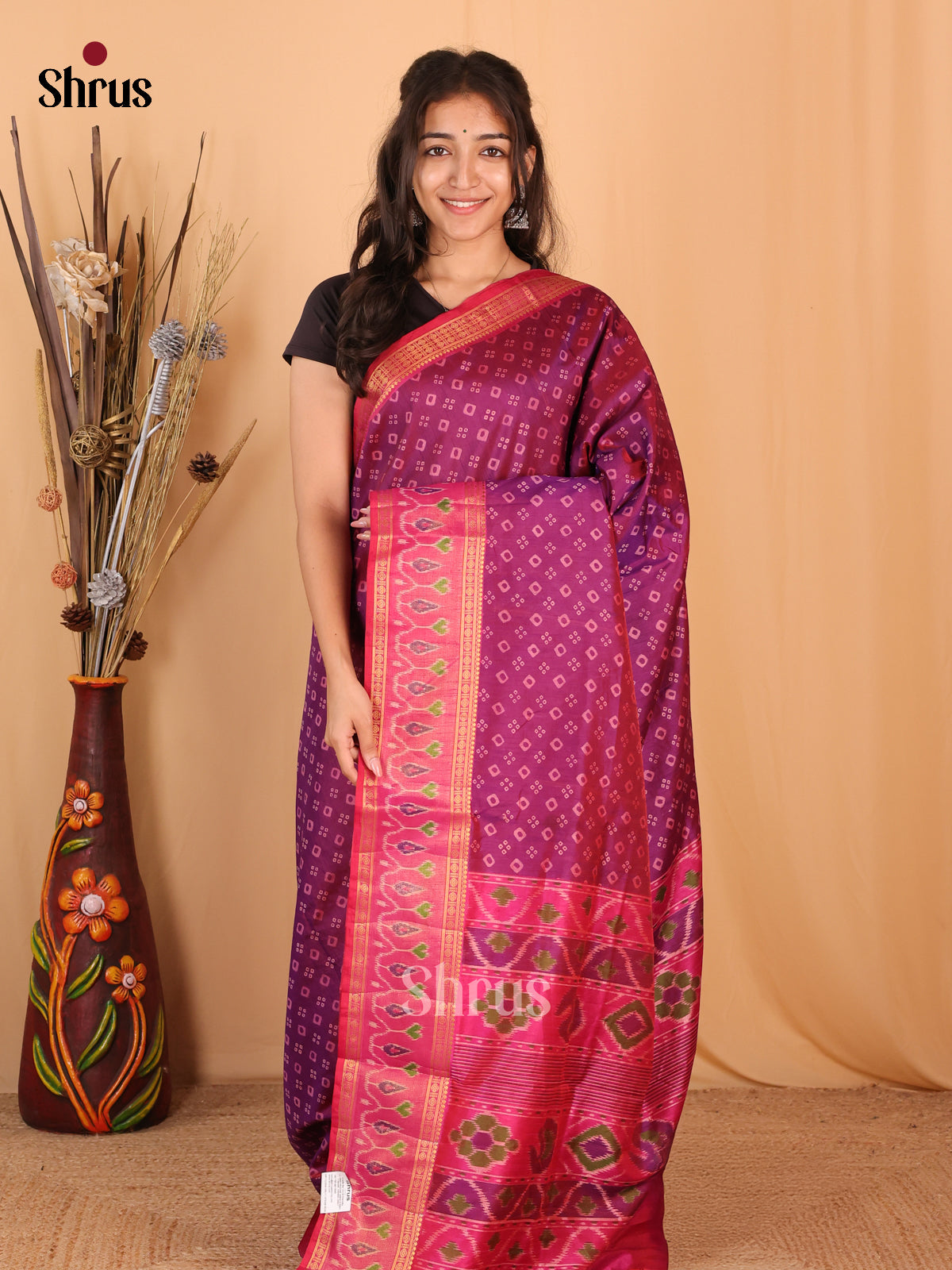 Purple & Pink - Semi Patola Saree - Shop on Shrus.com
