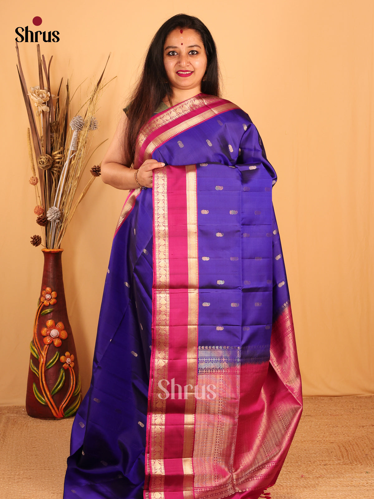 MS Blue & Maroon- Soft silk Saree - Shop on Shrus.com