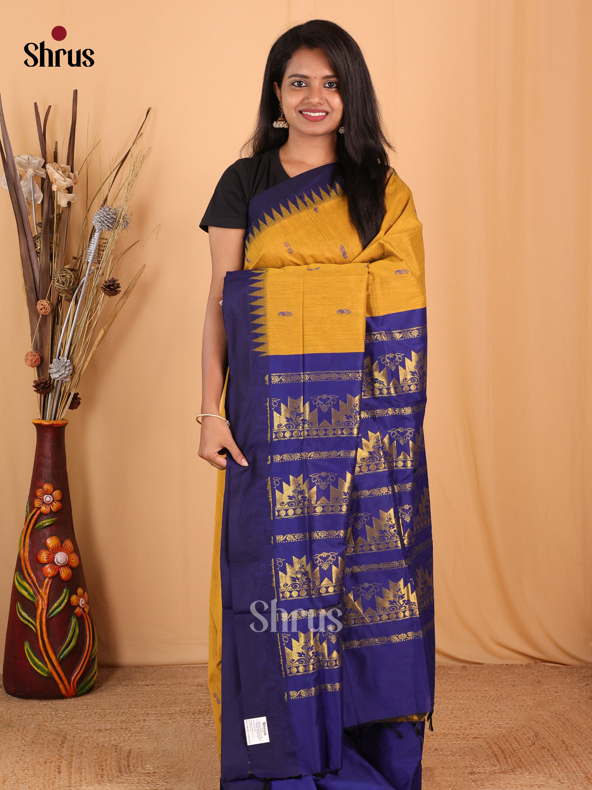 Mustard & Blue - Kalyani Cotton Saree - Shop on Shrus.com