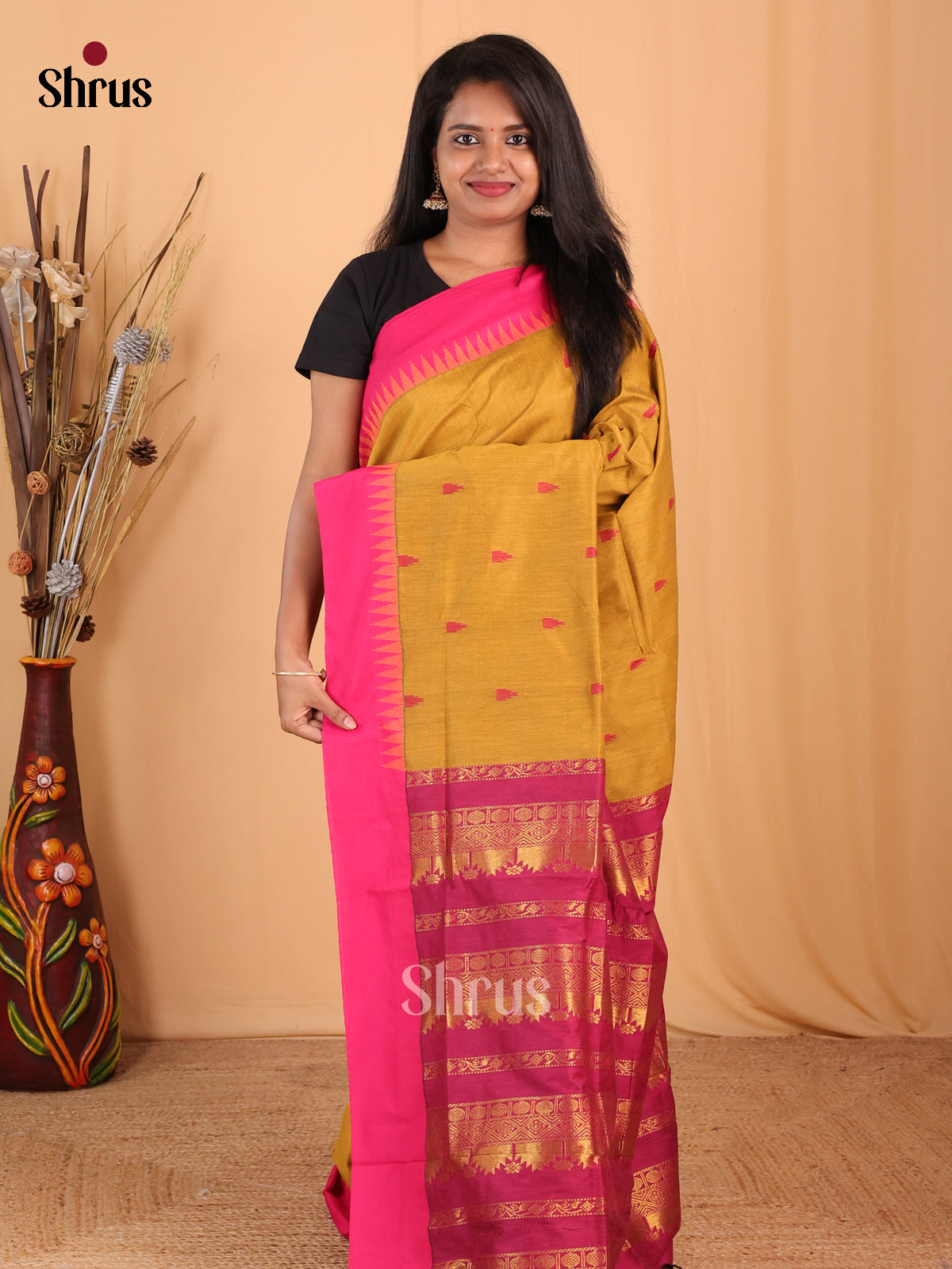 Mustard & Majenta - Kalyani Cotton Saree - Shop on Shrus.com