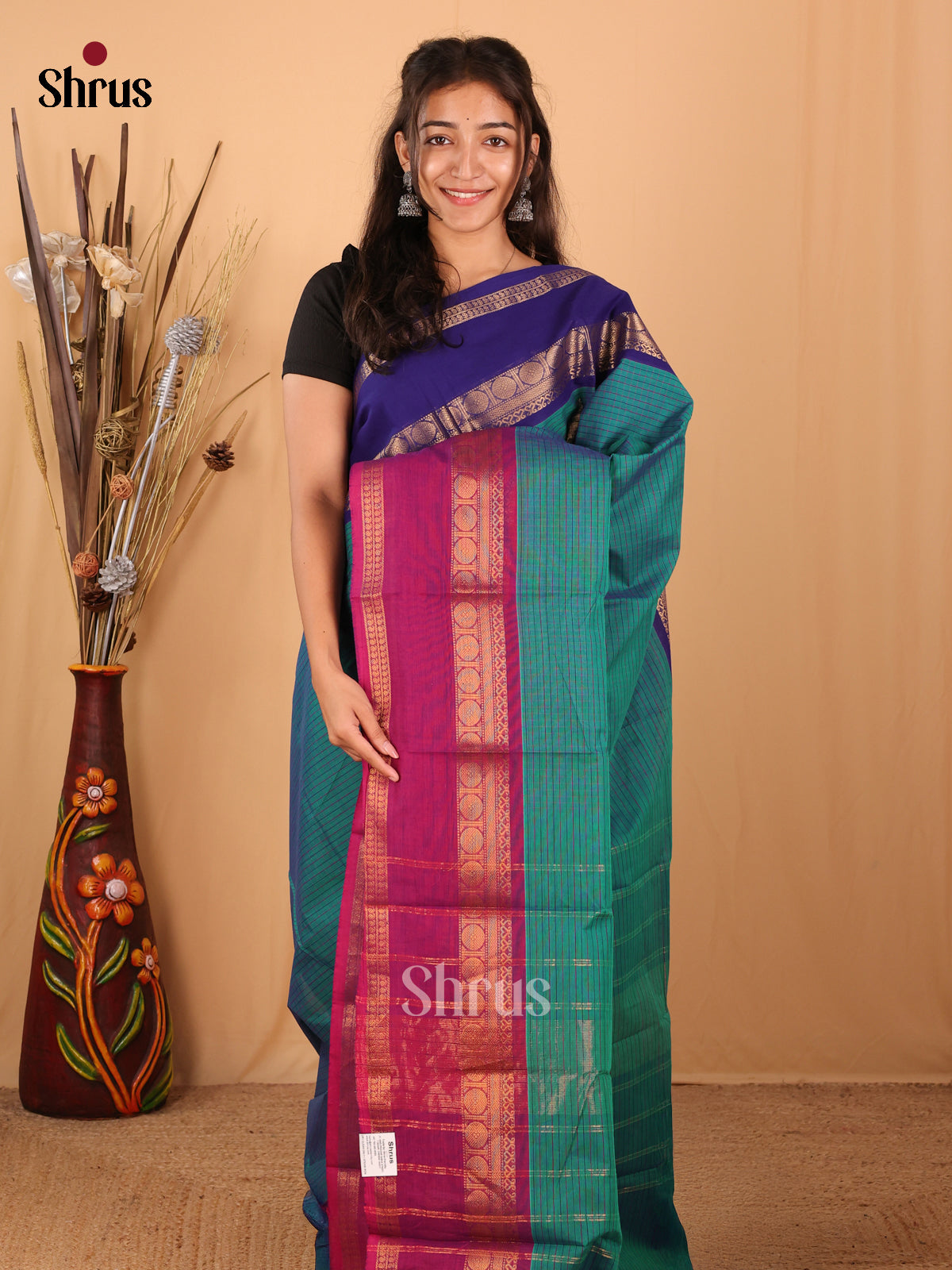Green & Purple- Chettinad Cotton Saree - Shop on Shrus.com