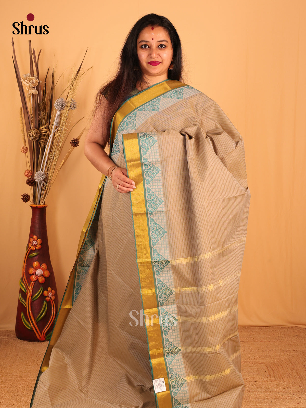 Grey & Blue- South Cotton Saree - Shop on Shrus.com