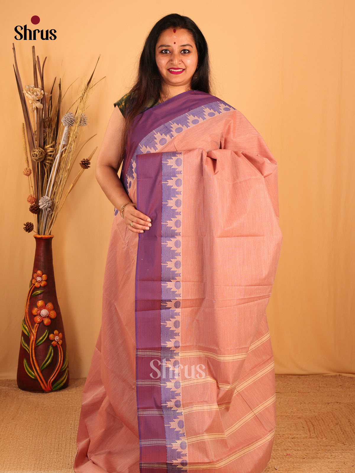 Lite Brown & Purple- South Cotton Saree - Shop on Shrus.com