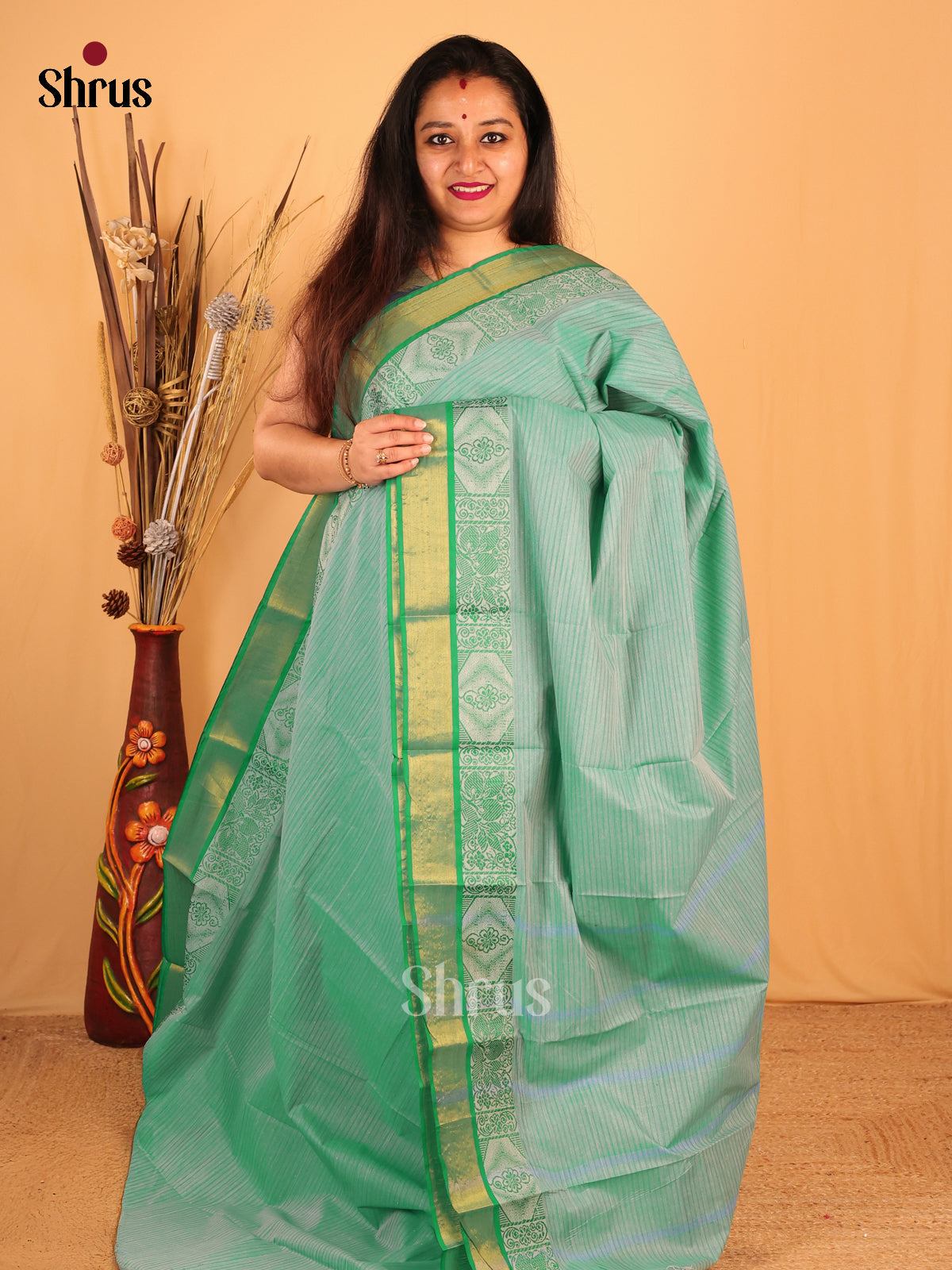 Green - South Cotton Saree - Shop on Shrus.com