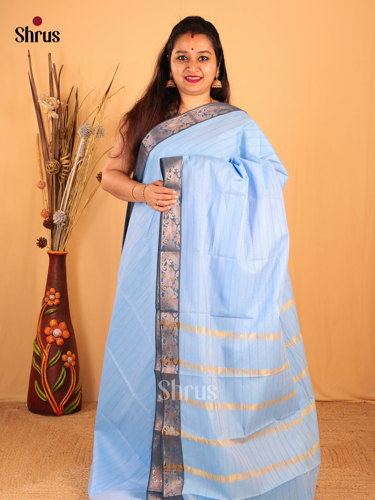 Blue - South Cotton Saree - Shop on Shrus.com