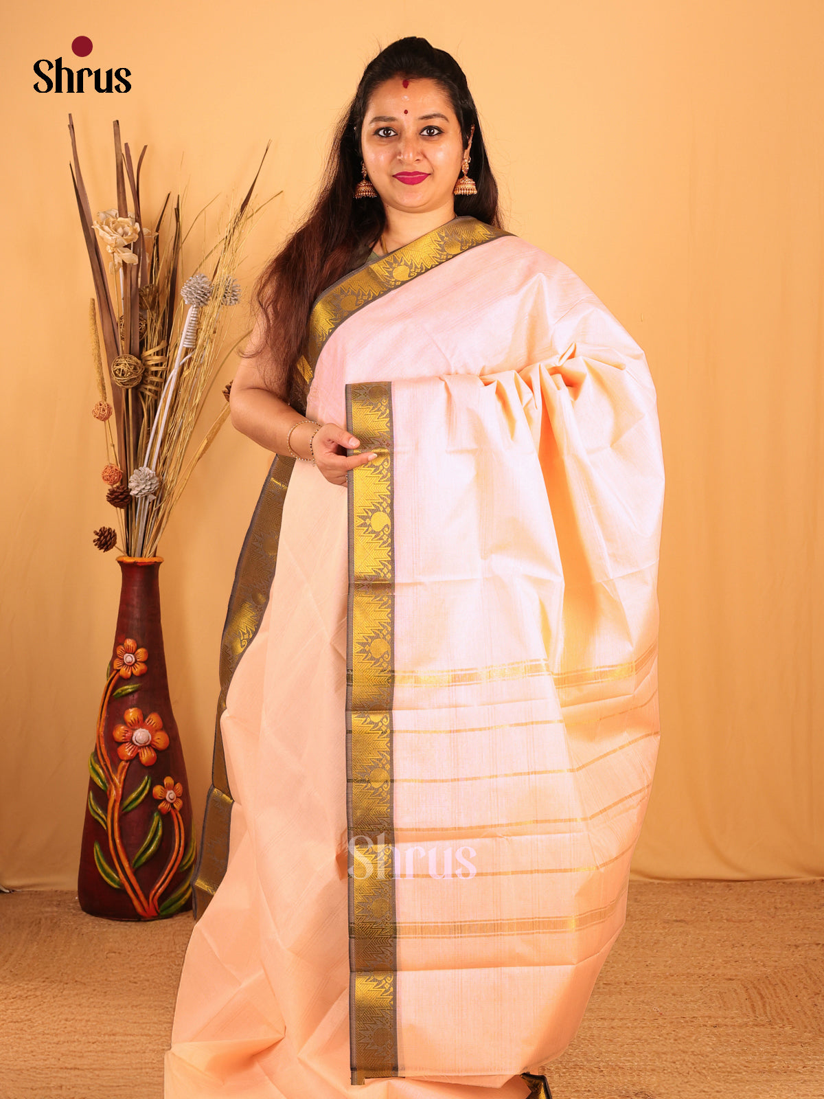 Lite Pink- South Cotton Saree - Shop on Shrus.com