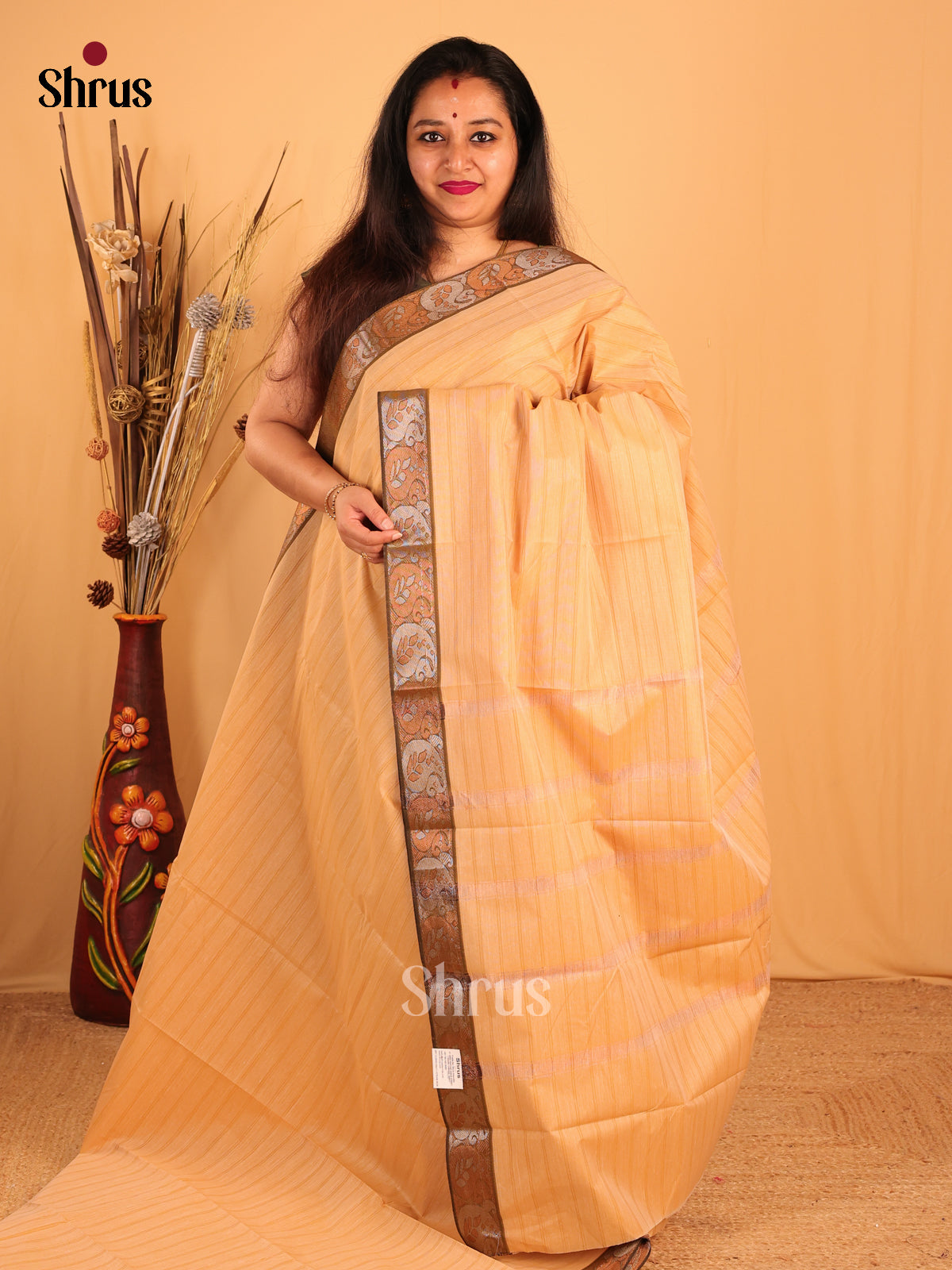 Peach- South Cotton Saree - Shop on Shrus.com