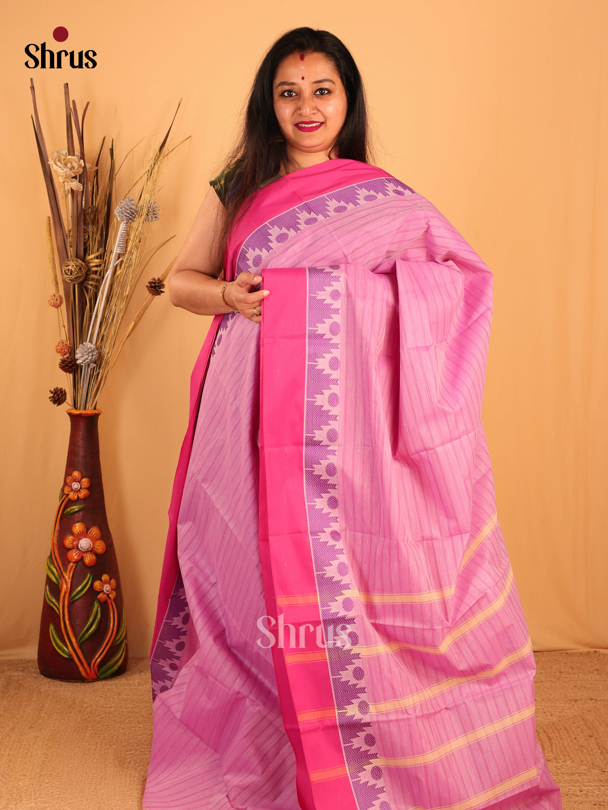 Pink - South Cotton Saree - Shop on Shrus.com