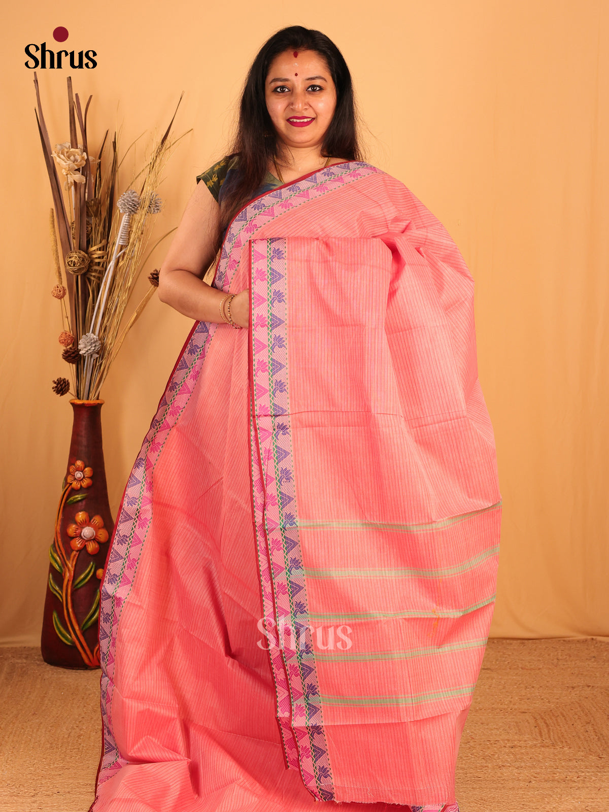 Pastel Pink- South Cotton Saree - Shop on Shrus.com