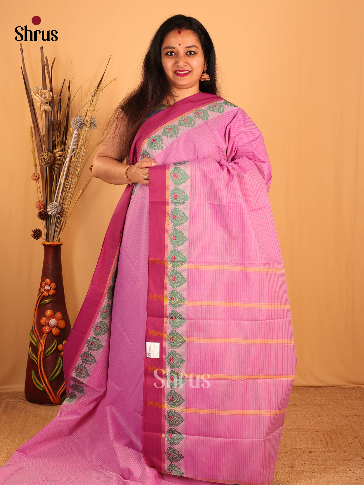 Pink & Purple - South Cotton Saree - Shop on Shrus.com