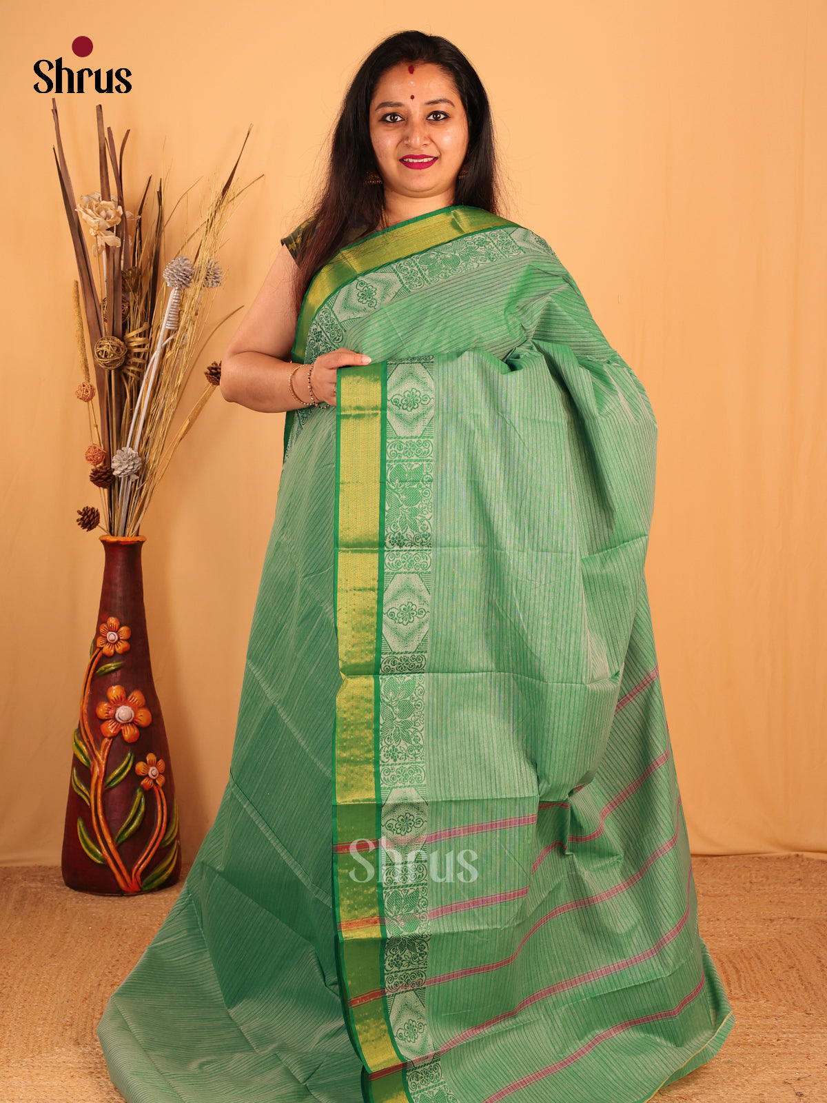 Pastel Green- South Cotton Saree - Shop on Shrus.com
