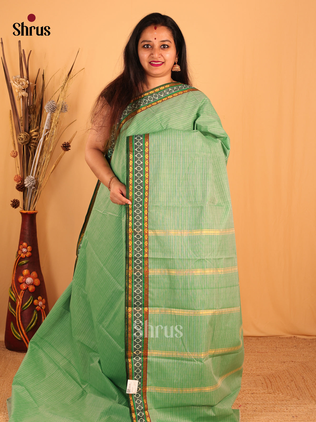 Pastel Green- South Cotton Saree - Shop on Shrus.com