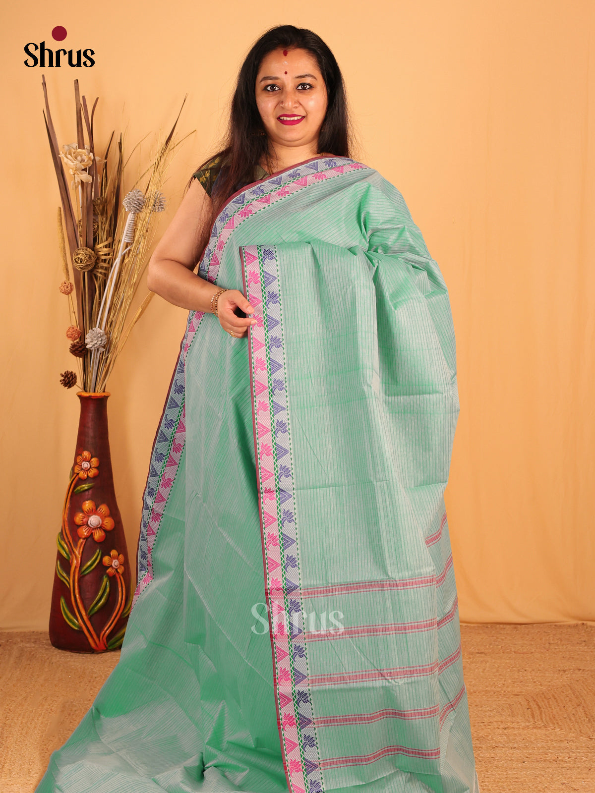 Pastel Green- South Cotton Saree - Shop on Shrus.com