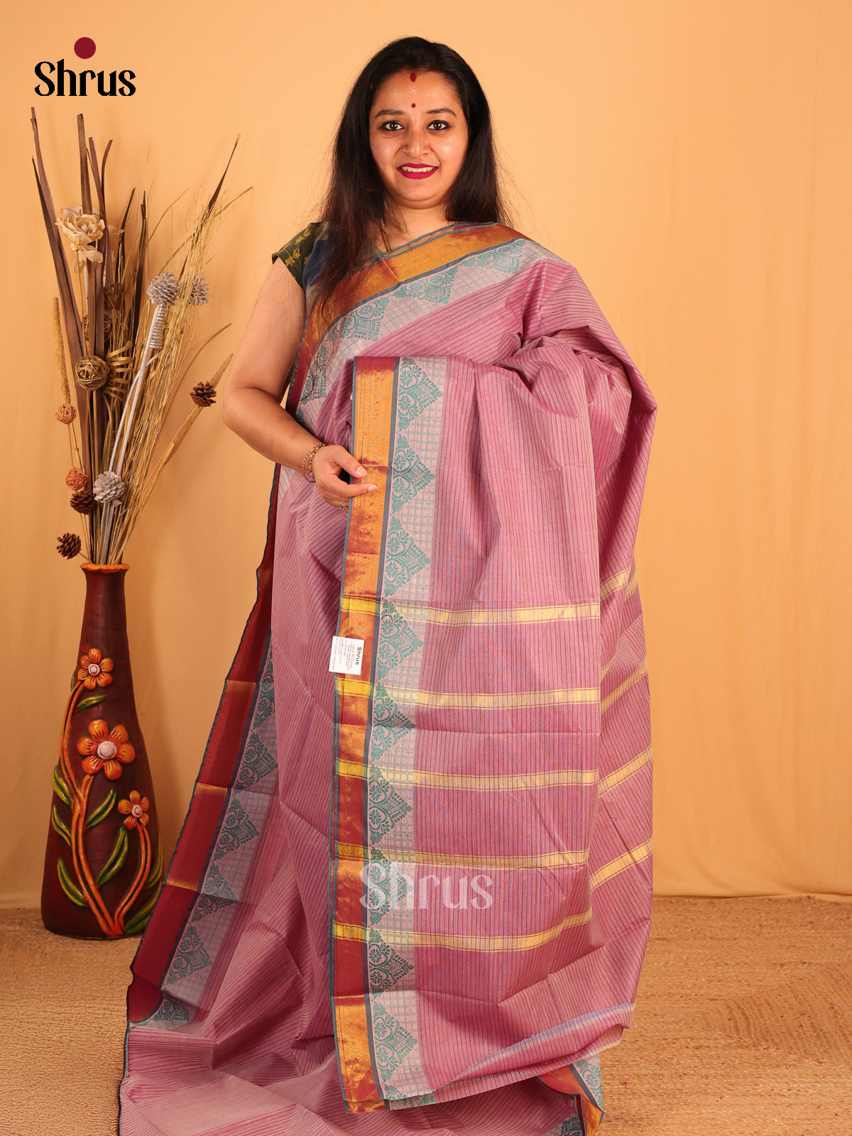 Onion Pink & Blue- South Cotton Saree - Shop on Shrus.com