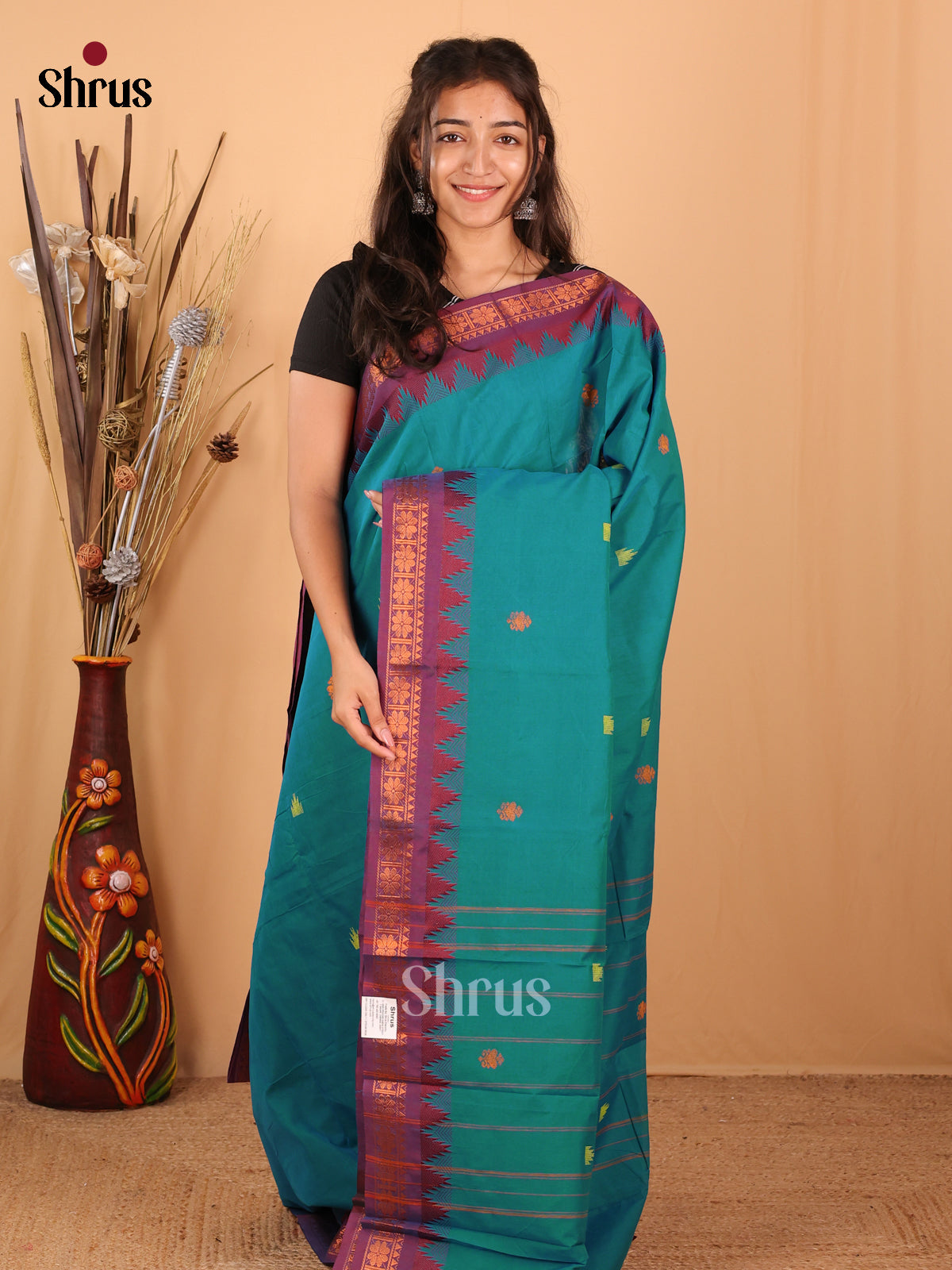 Blue & Purple - Chettinad Mix Cotton Saree - Shop on Shrus.com