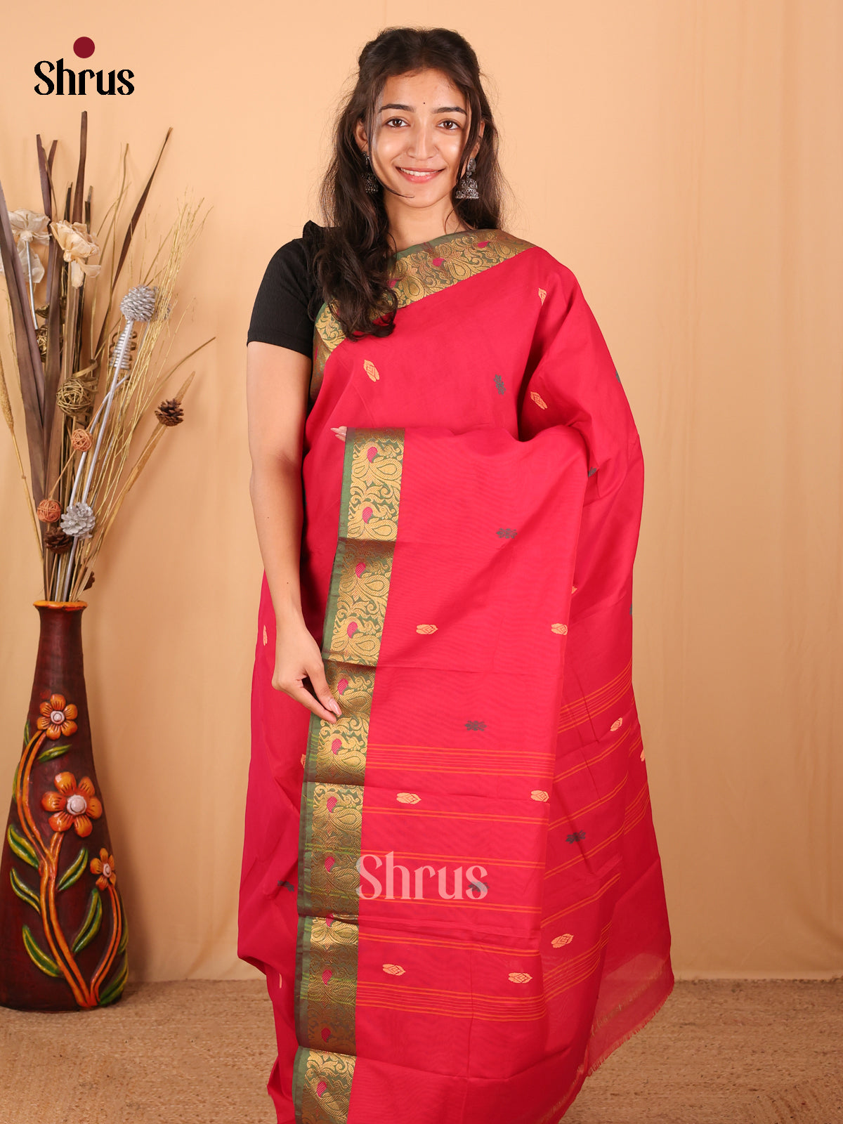 Red & Green - Chettinad Mix Cotton Saree - Shop on Shrus.com