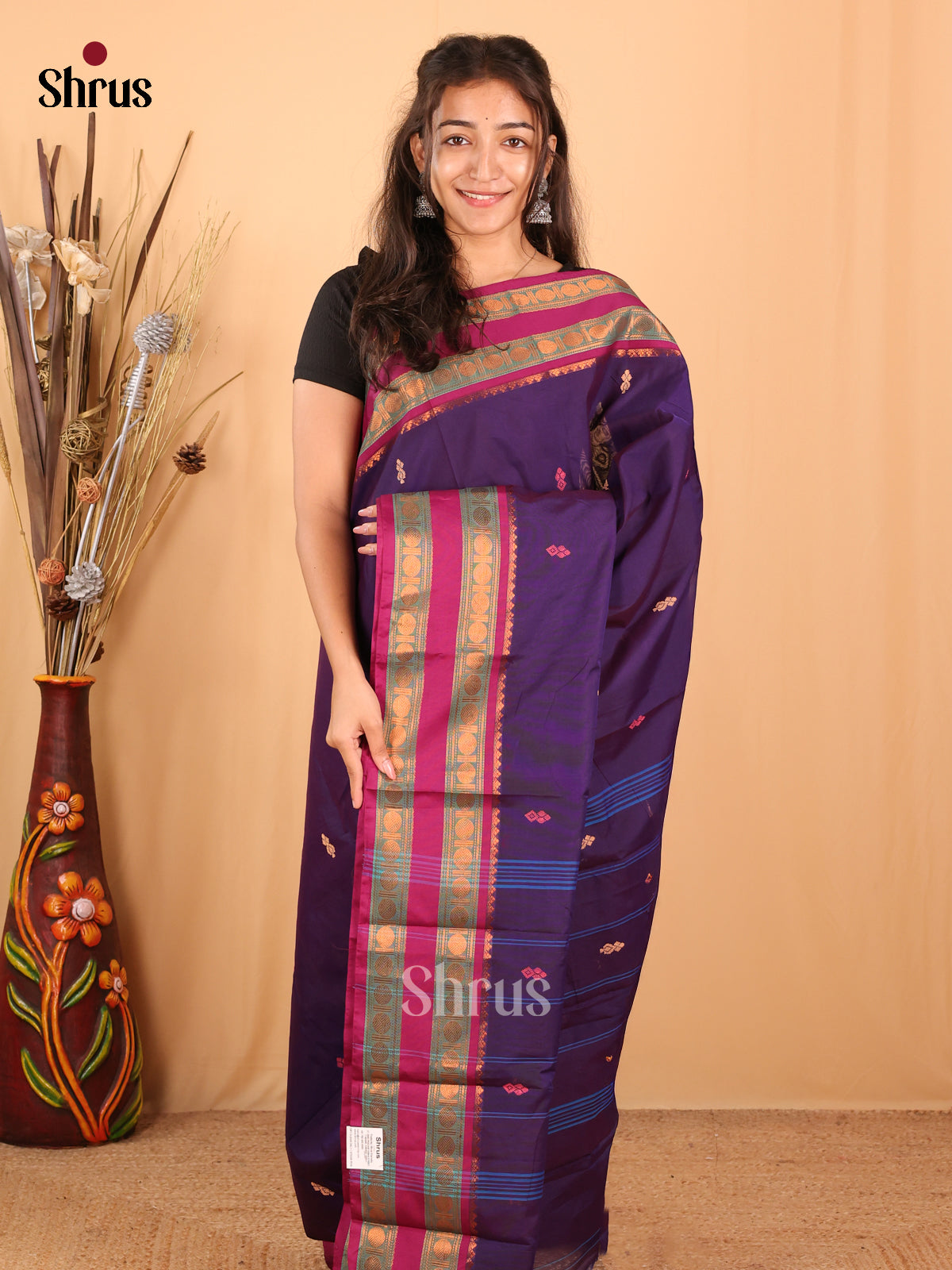 Violet & Purple - Chettinad Mix Cotton Saree - Shop on Shrus.com