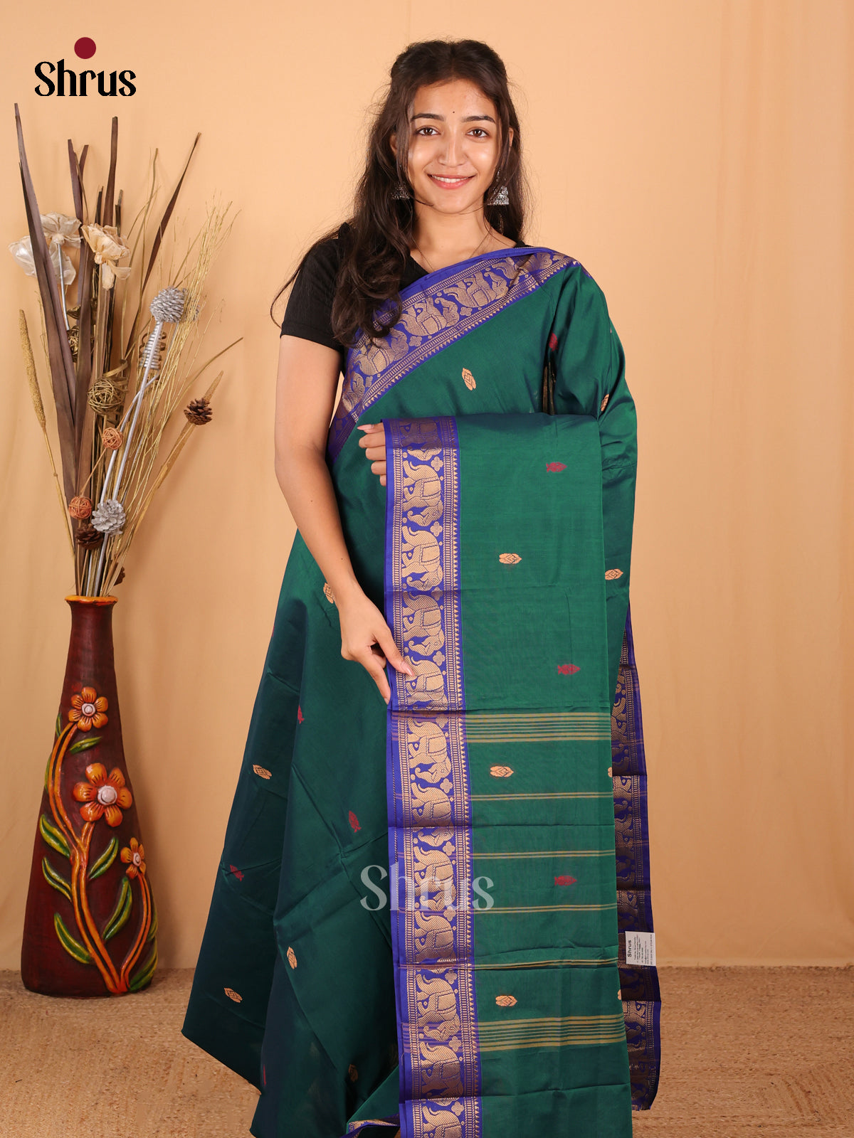 Green & Blue - Chettinad Mix Cotton Saree - Shop on Shrus.com