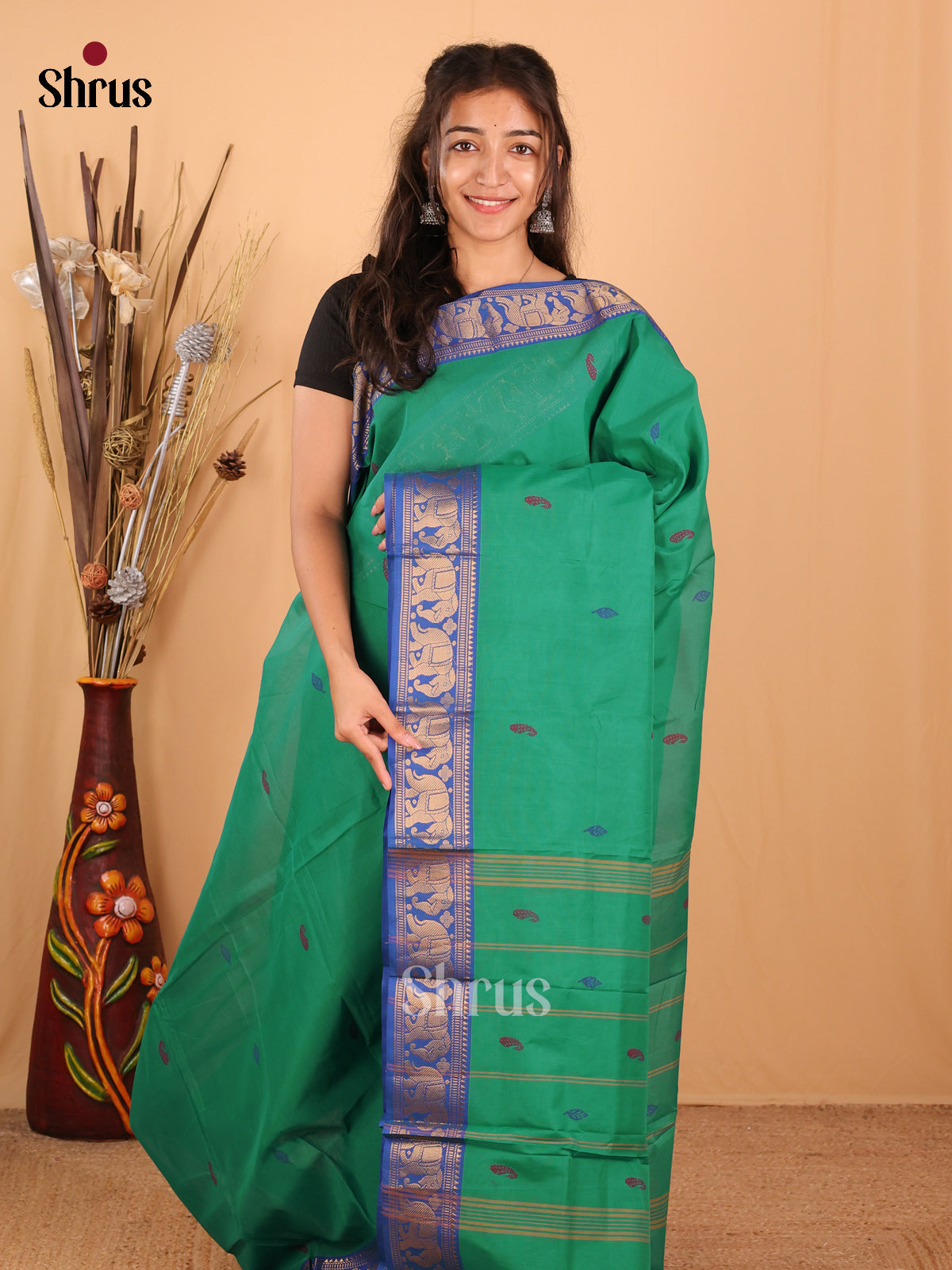 Green & Blue - Chettinad Mix Cotton Saree - Shop on Shrus.com