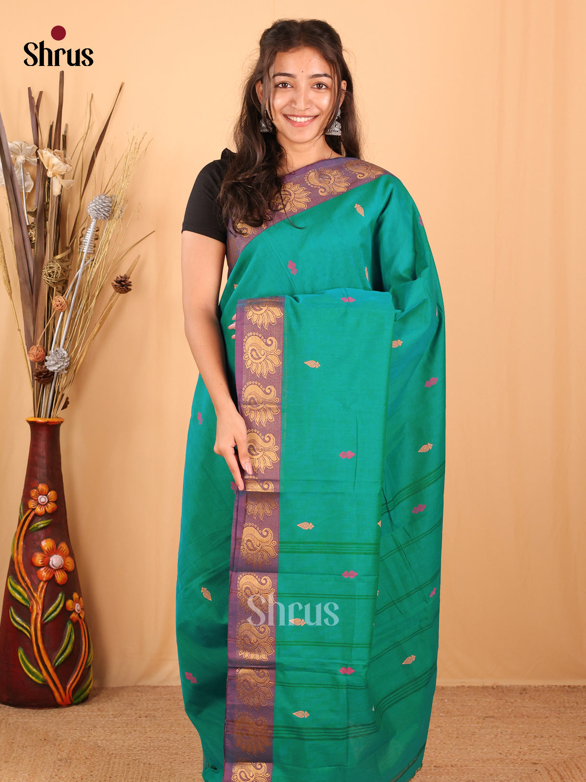 Green & Purple - Chettinad Mix Cotton Saree - Shop on Shrus.com