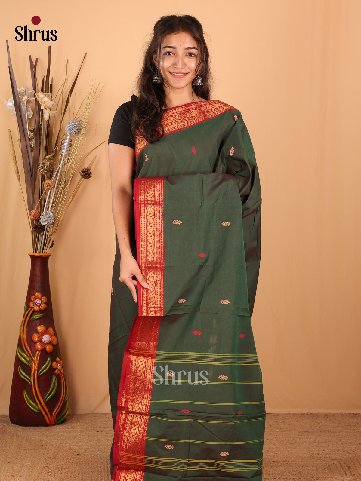 Green & Maroon - Chettinad Mix Cotton Saree - Shop on Shrus.com