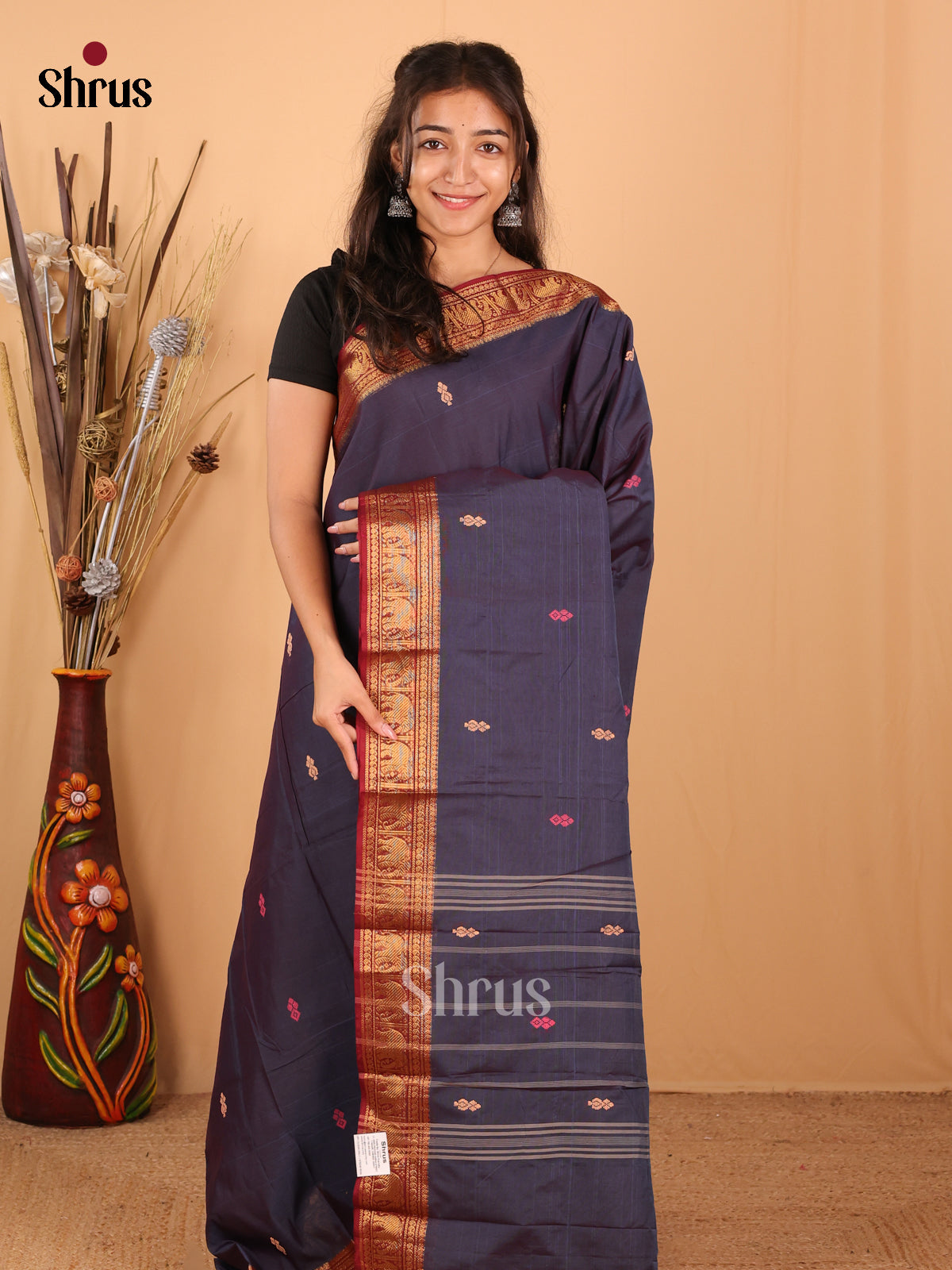 Black & Maroon - Chettinad Mix Cotton Saree - Shop on Shrus.com