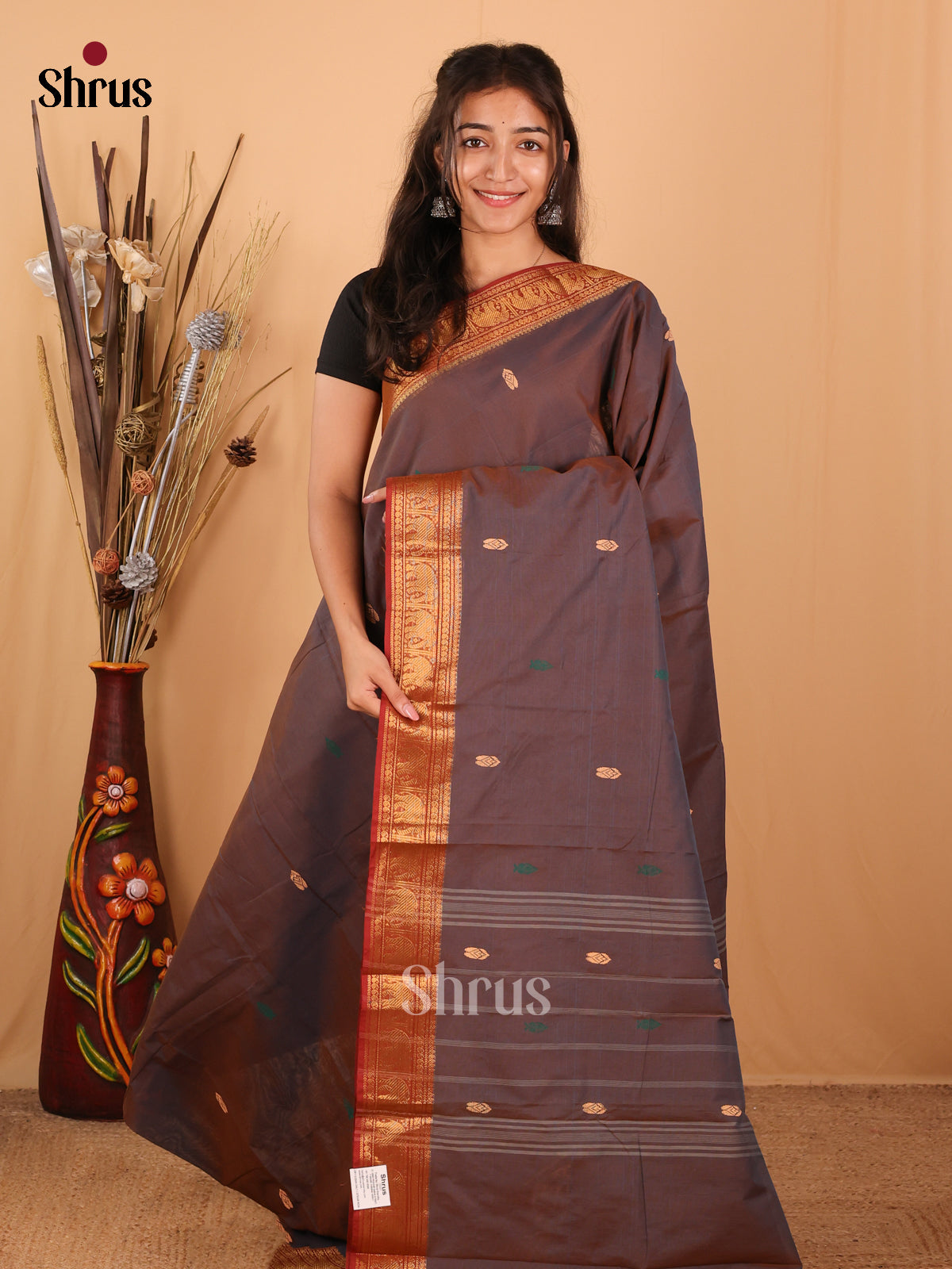 Brown & Red - Chettinad Mix Cotton Saree - Shop on Shrus.com
