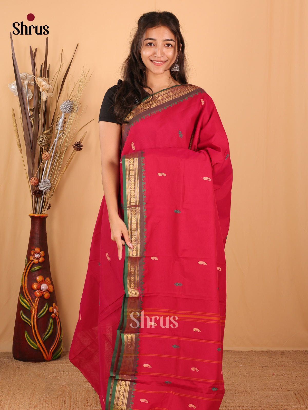 Red & Green - Chettinad Mix Cotton Saree - Shop on Shrus.com
