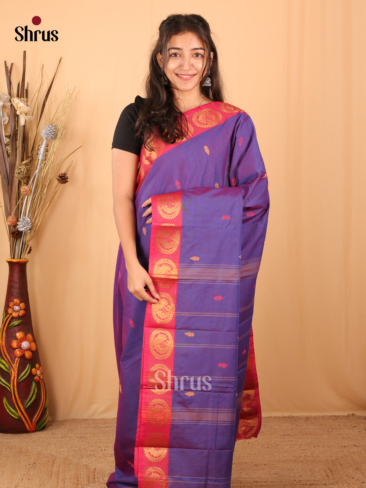 Purple & Maroon - Chettinad Mix Cotton Saree - Shop on Shrus.com