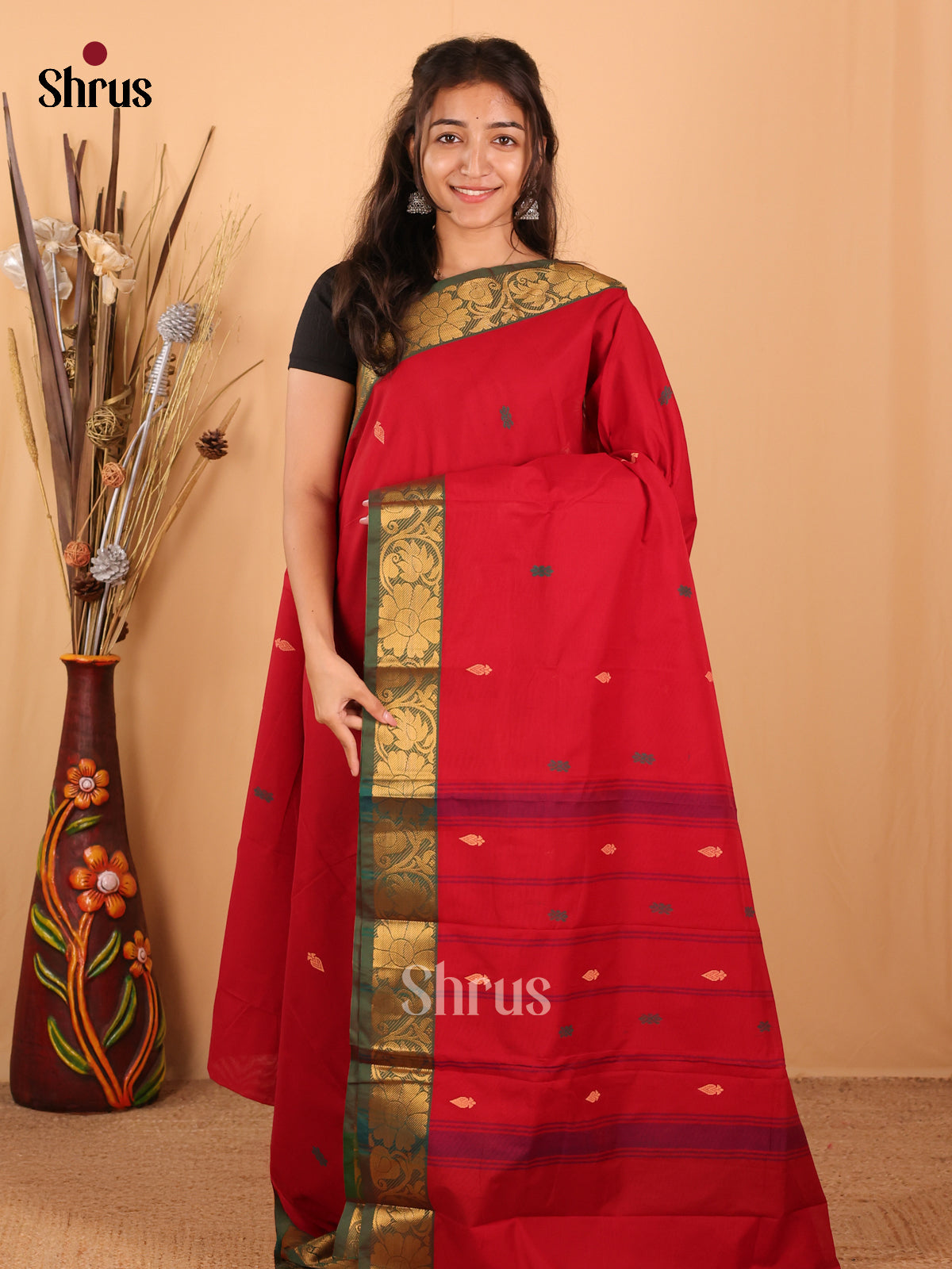 Red & Green - Chettinad Mix Cotton Saree - Shop on Shrus.com