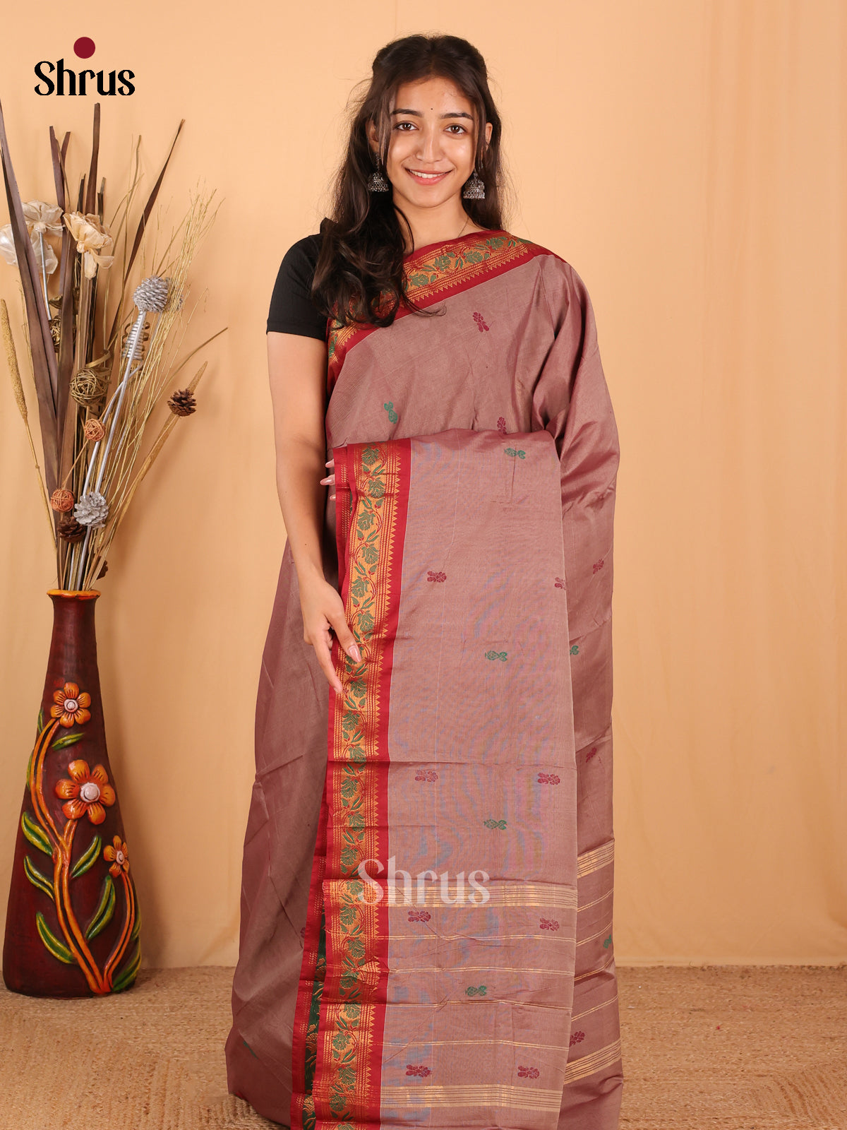 Onion Pink & Maroon - Chettinad Mix Cotton Saree - Shop on Shrus.com