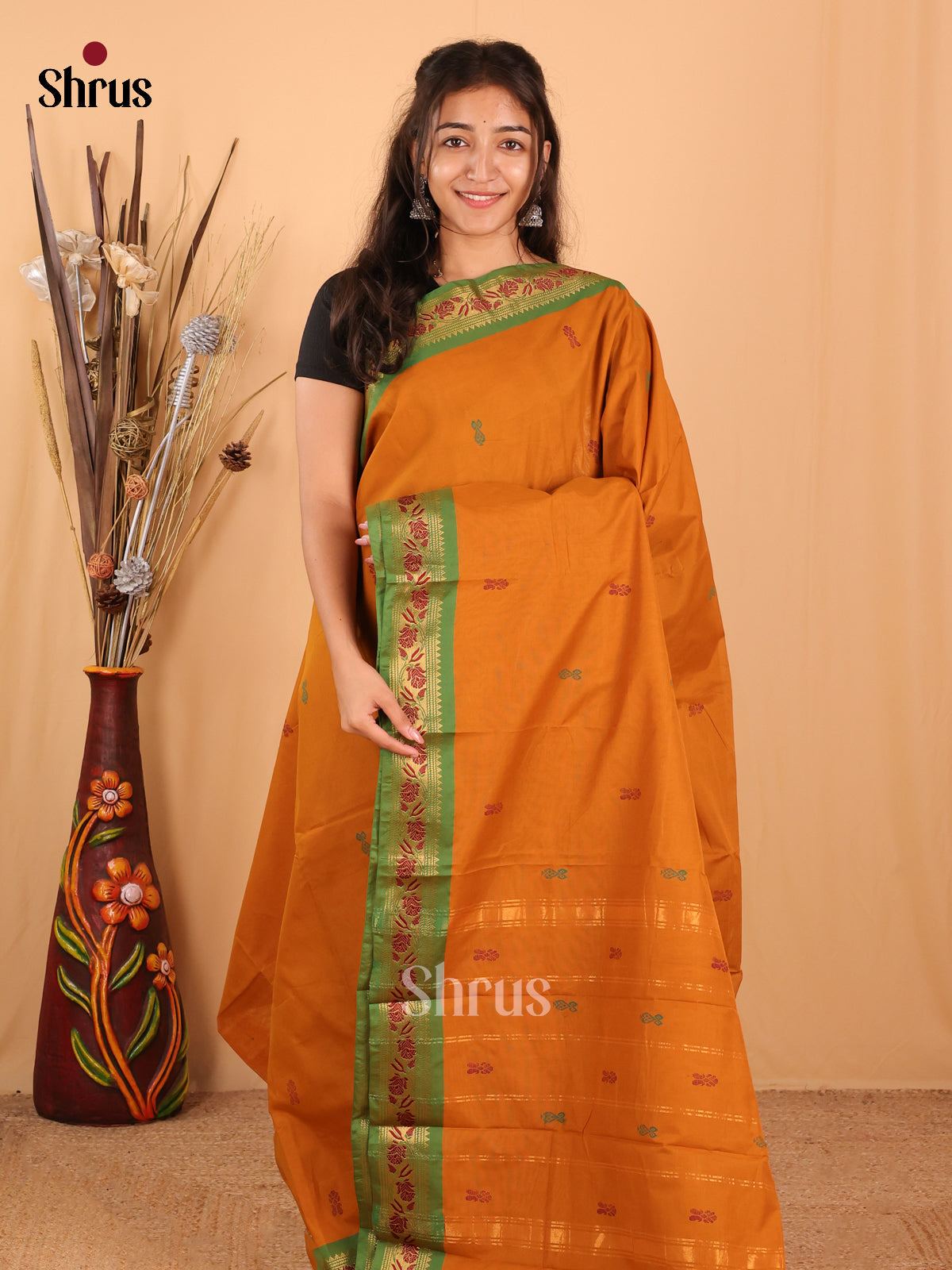 Mustard & Green - Chettinad Mix Cotton Saree - Shop on Shrus.com
