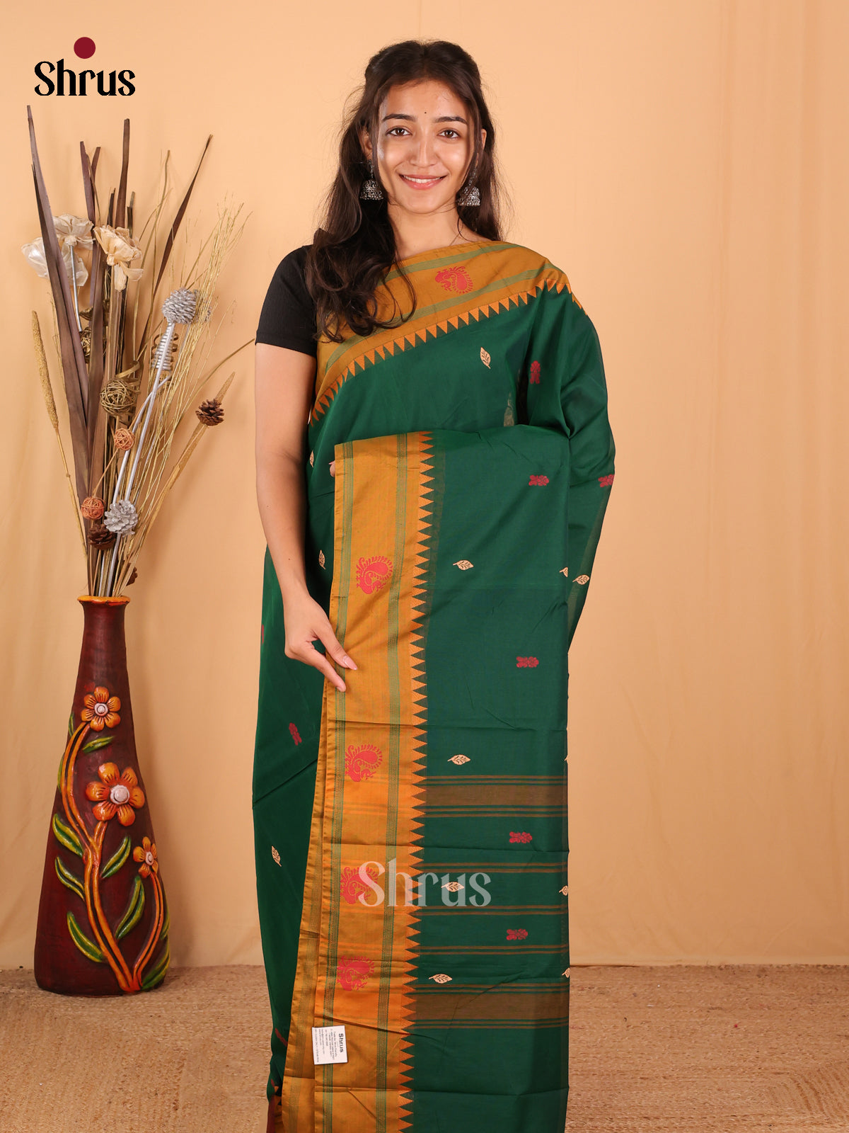 Green & Mustard- Chettinad Mix Cotton Saree - Shop on Shrus.com