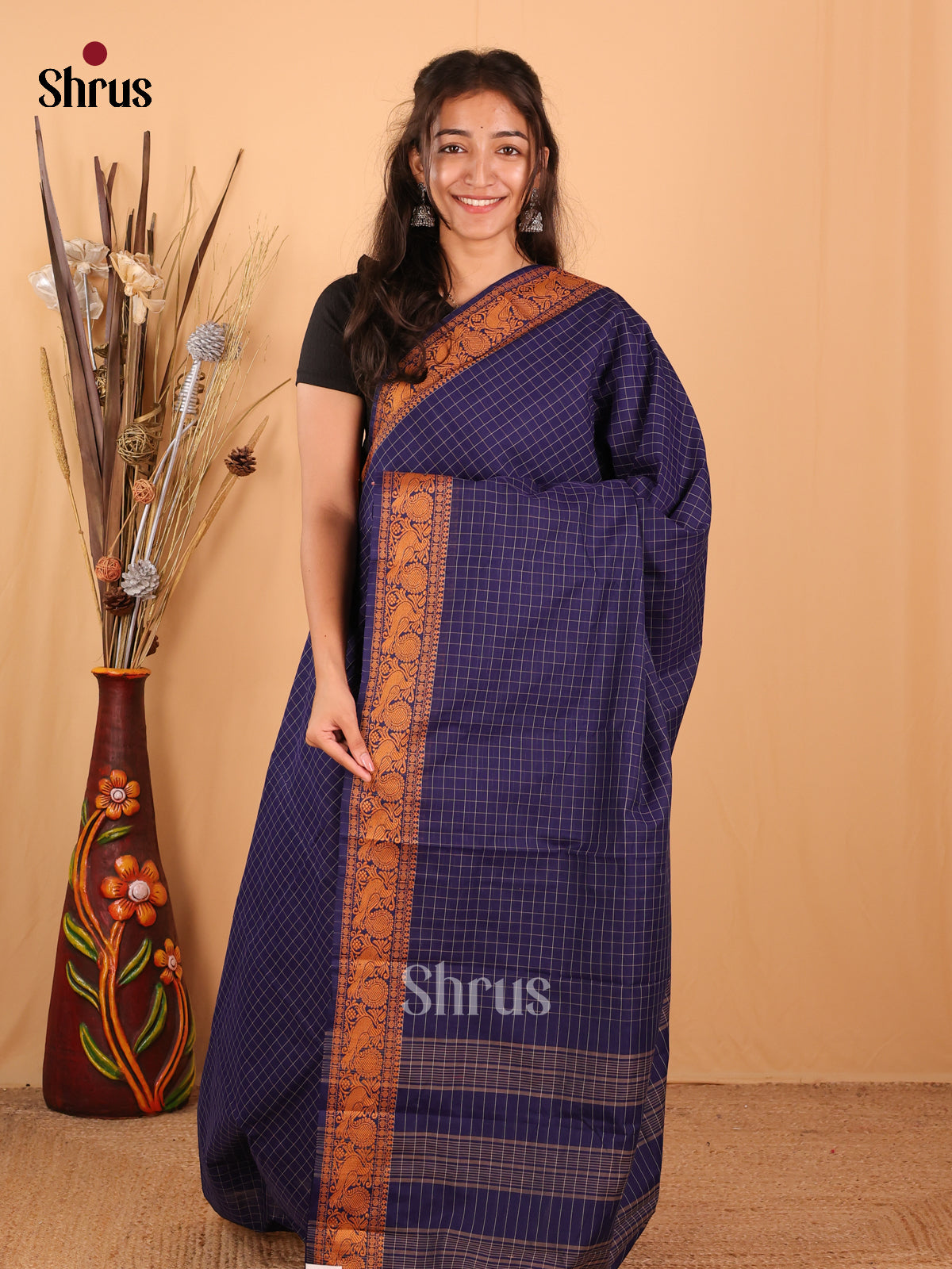Blue - Chettinad Mix Cotton Saree - Shop on Shrus.com