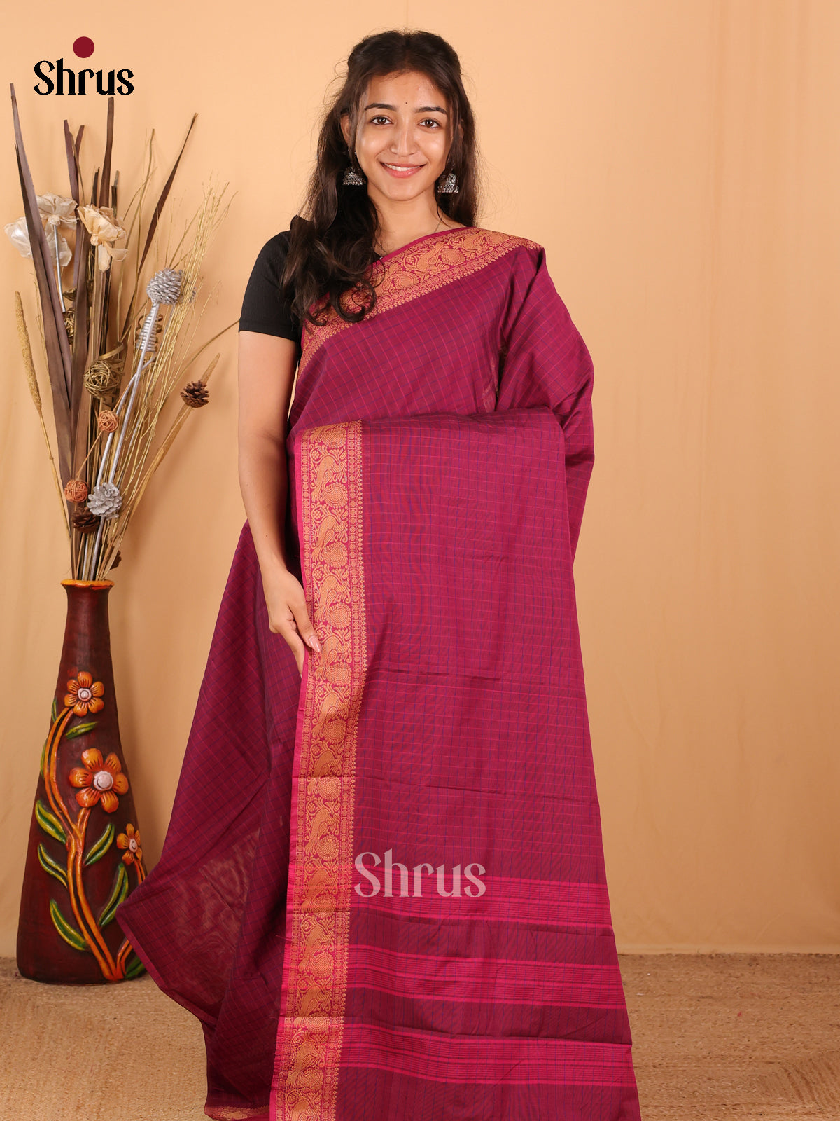 Purple - Chettinad Mix Cotton Saree - Shop on Shrus.com