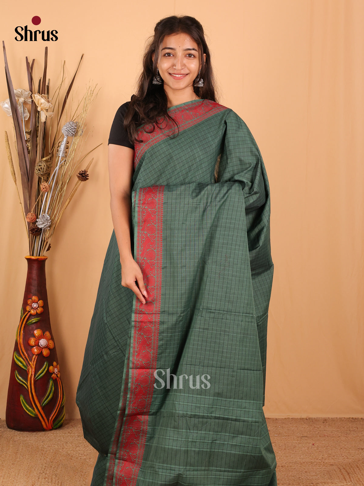 Green - Chettinad Mix Cotton Saree - Shop on Shrus.com