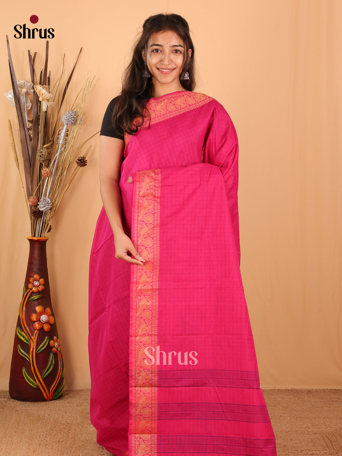 Pink - Chettinad Mix Cotton Saree - Shop on Shrus.com
