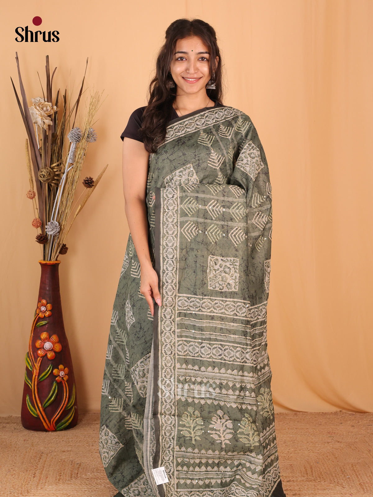 Pastel Green - Semi Kantha Saree - Shop on Shrus.com